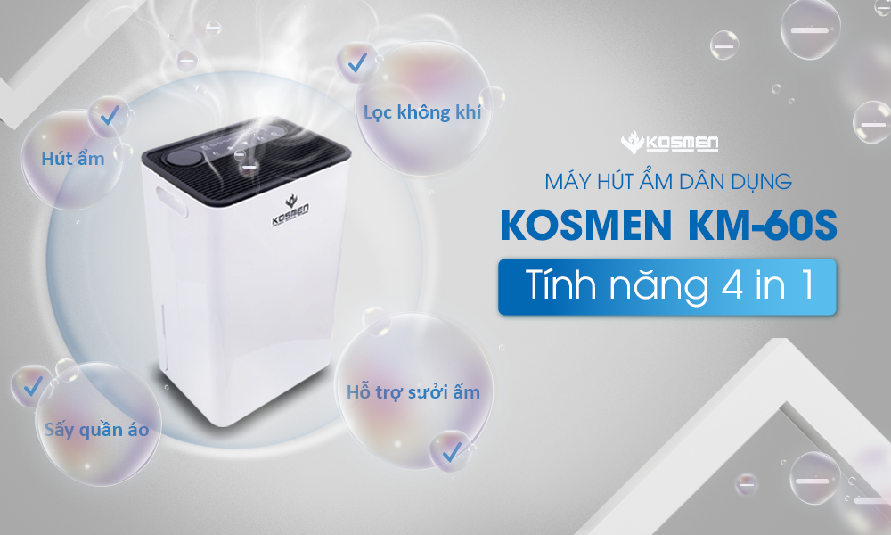 Mô tả Máy Hút Ẩm Kosmen KM-60S Công Suất 60 lít/ngày, Công Nghệ Ion Âm - Hàng Chính Hãng - 5
