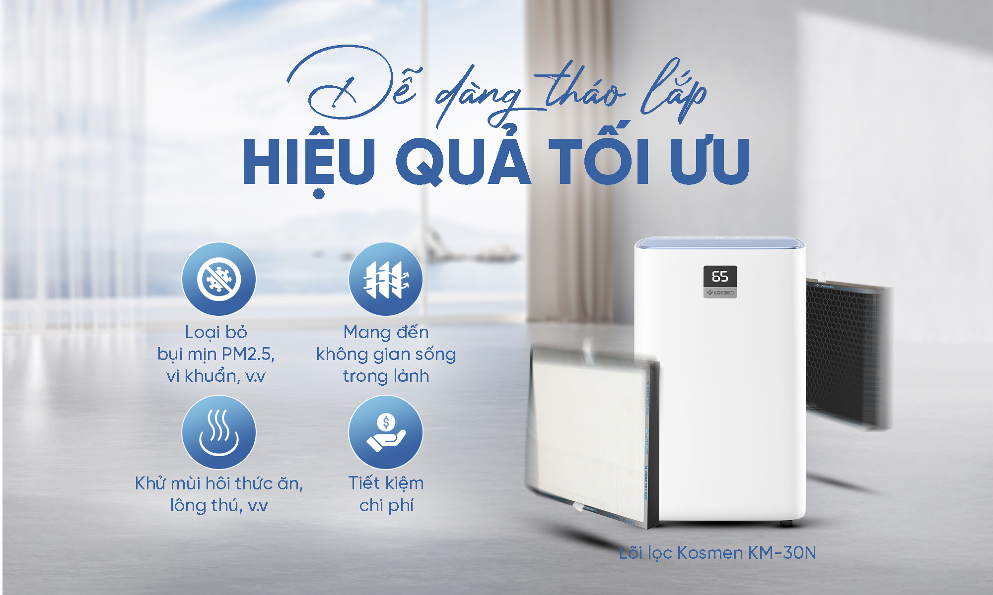 Mô tả Lõi Lọc Không Khí Kosmen KM-30N Bảo Vệ Toàn Diện Sức Khỏe Gia Đình - Hàng Chính Hãng - 2