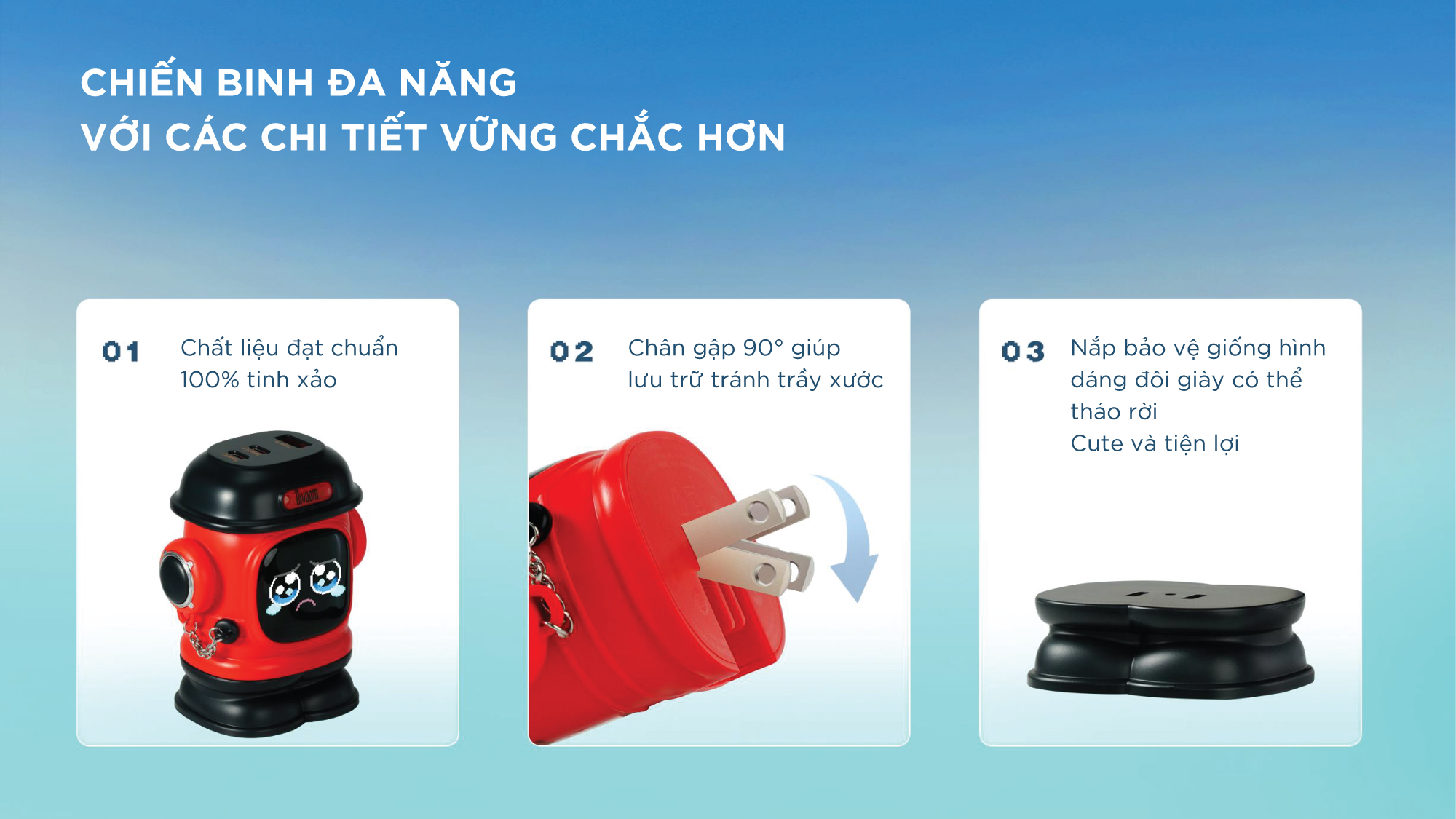 Mô tả Củ sạc nhanh Divoom Dipow 65W cho IP 16 công nghệ GaN, màn hình LED hiển thị pixel art, 1 cổng USB-A 2 cổng USB-C - 5