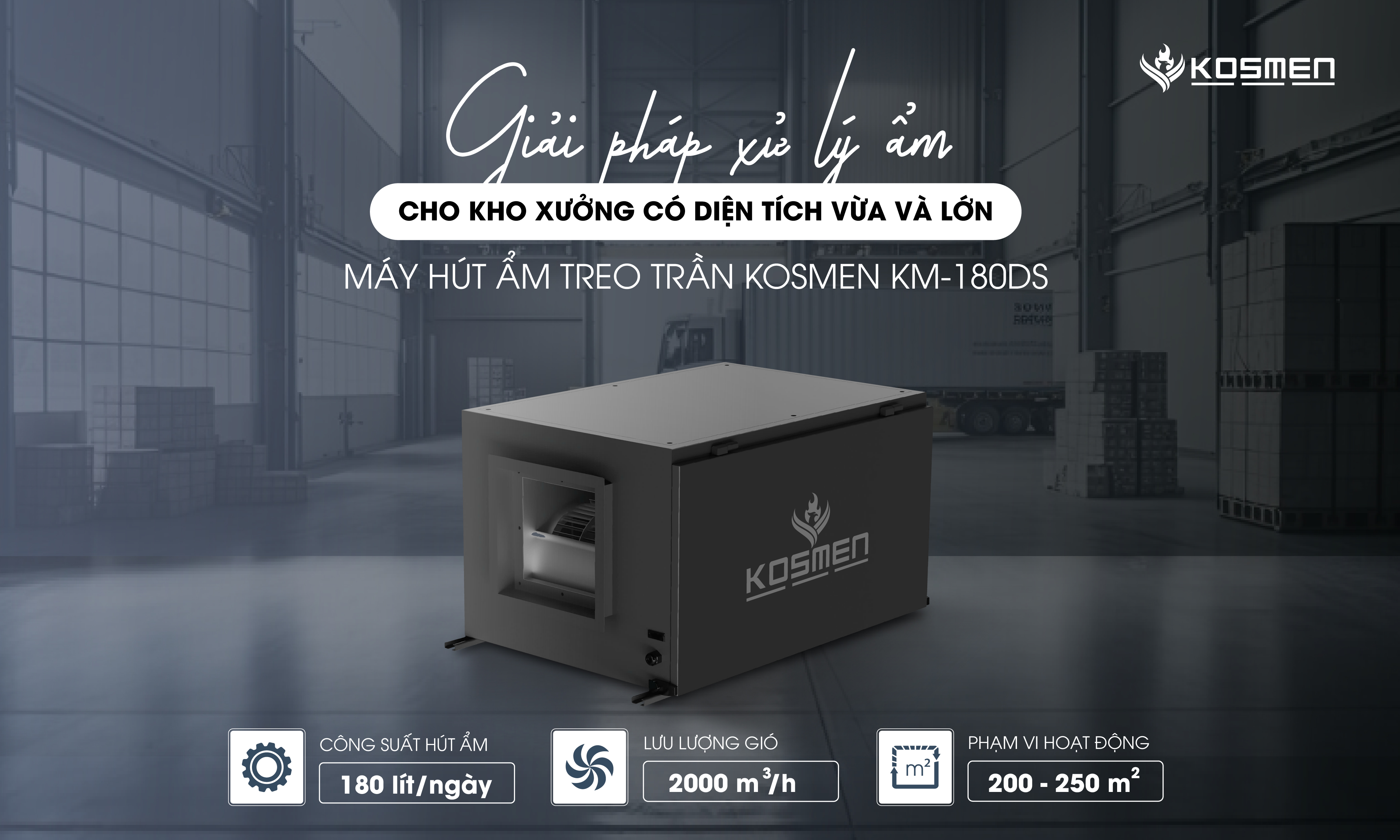 Mô tả Máy Hút Ẩm Âm Trần Kosmen KM-180DS Công Suất 180 lít/ngày - Hàng Chính Hãng BH 24 tháng - 3
