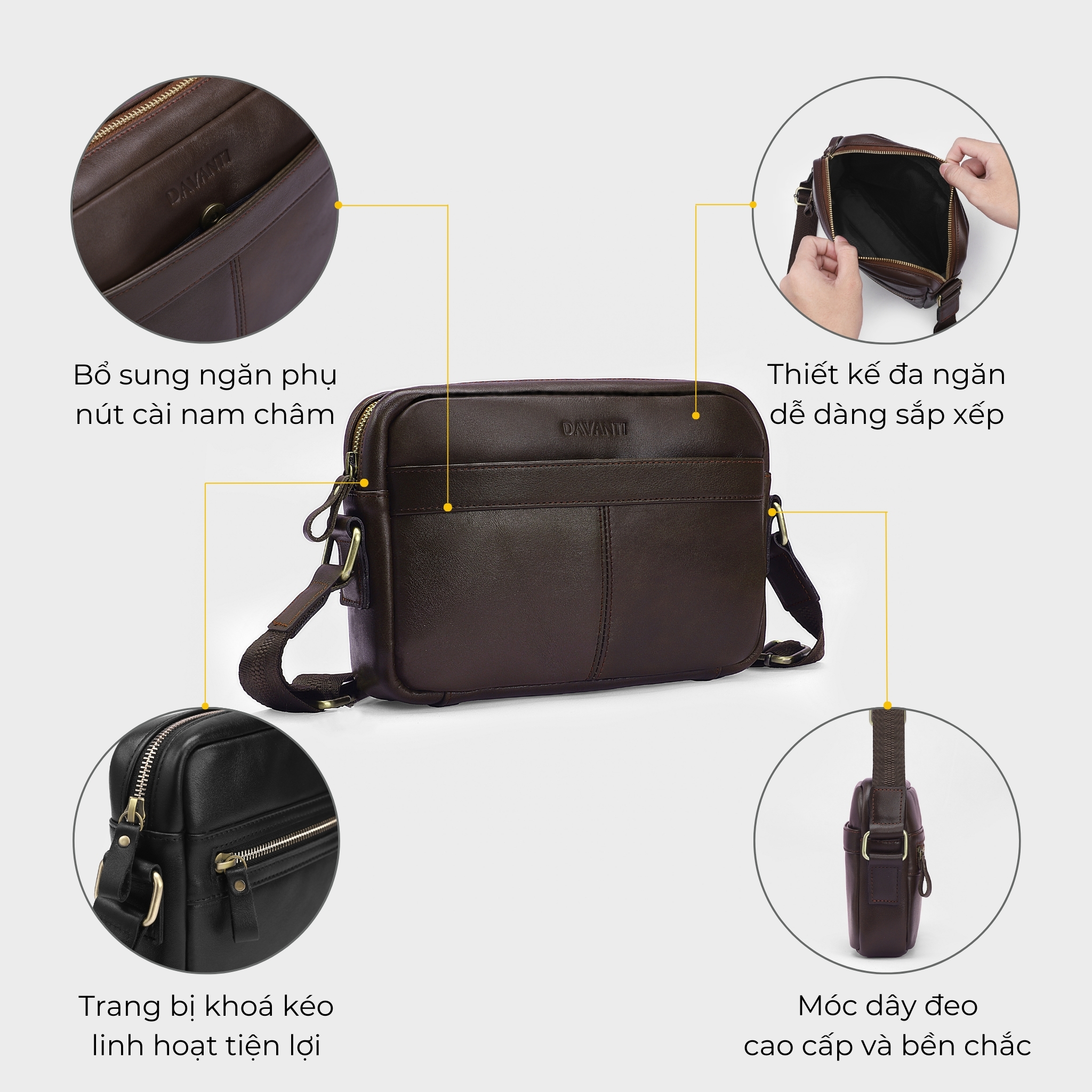 Mô tả Túi Đeo Chéo Da Bò Cao Cấp Dáng Ngang Phong Cách DD16 - 2