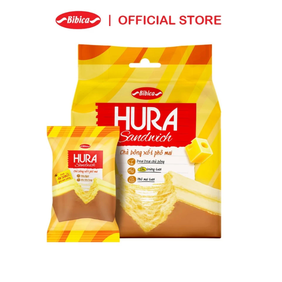 Mô tả Bánh Hura Sandwich Chà Bông Bibica 90g - Bánh ăn sáng dinh dưỡng siêu ngon & tiện lợi - 1