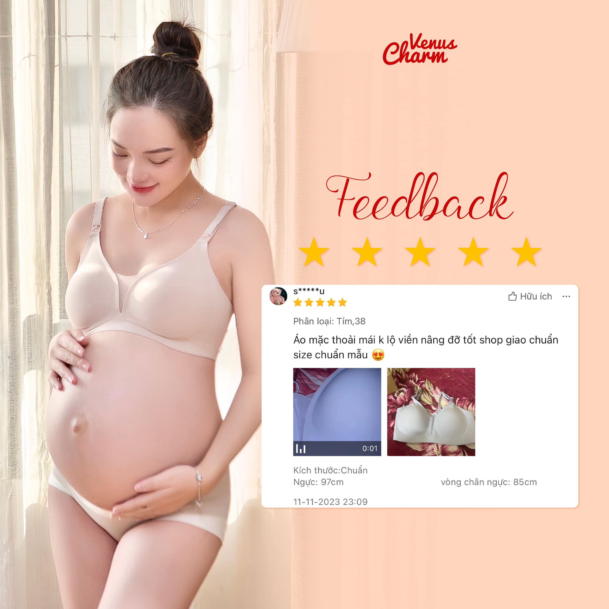 Mô tả Áo lót bầu, áo ngực bầu không gọng Venus Charm cho bà bầu sau sinh và cho con bú chống chảy xệ W116 - 3
