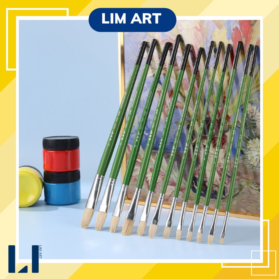 Cọ vẽ đầu oval lông lợn, cán gỗ xanh. Cọ filbert vẽ màu acrylic, sơn ...