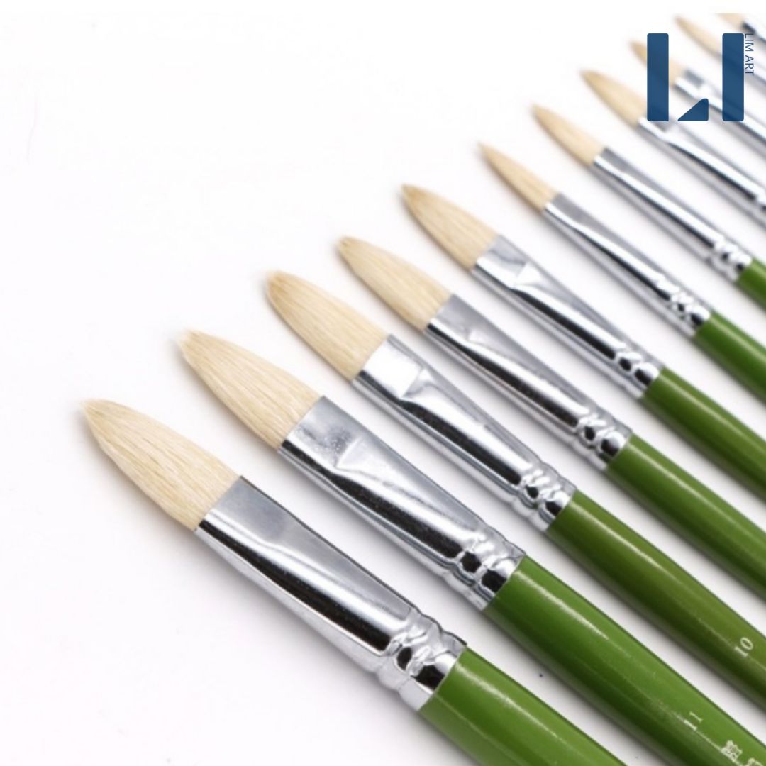 Cọ vẽ đầu oval lông lợn, cán gỗ xanh. Cọ filbert vẽ màu acrylic, sơn ...