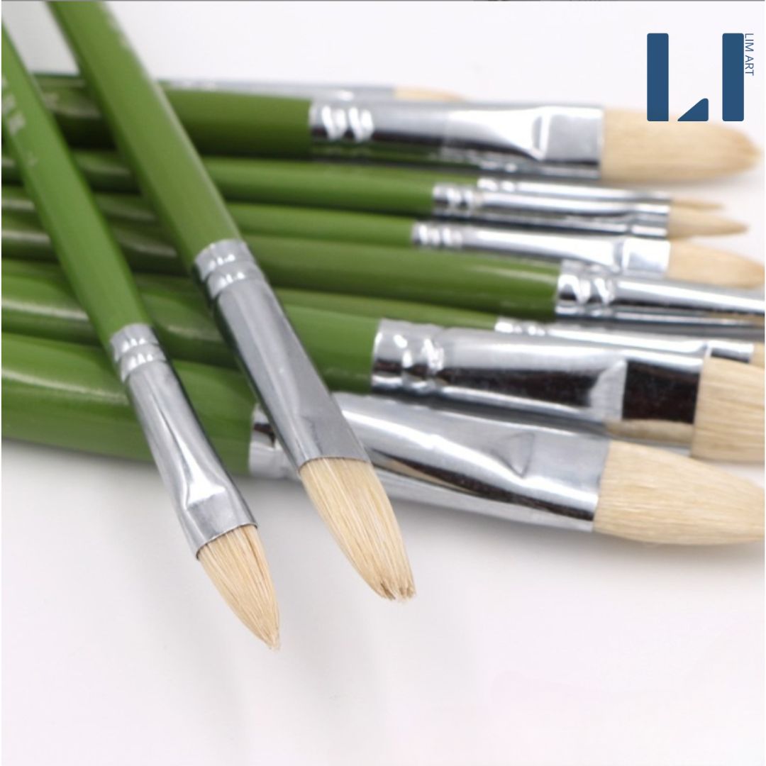 Cọ vẽ đầu oval lông lợn, cán gỗ xanh. Cọ filbert vẽ màu acrylic, sơn ...