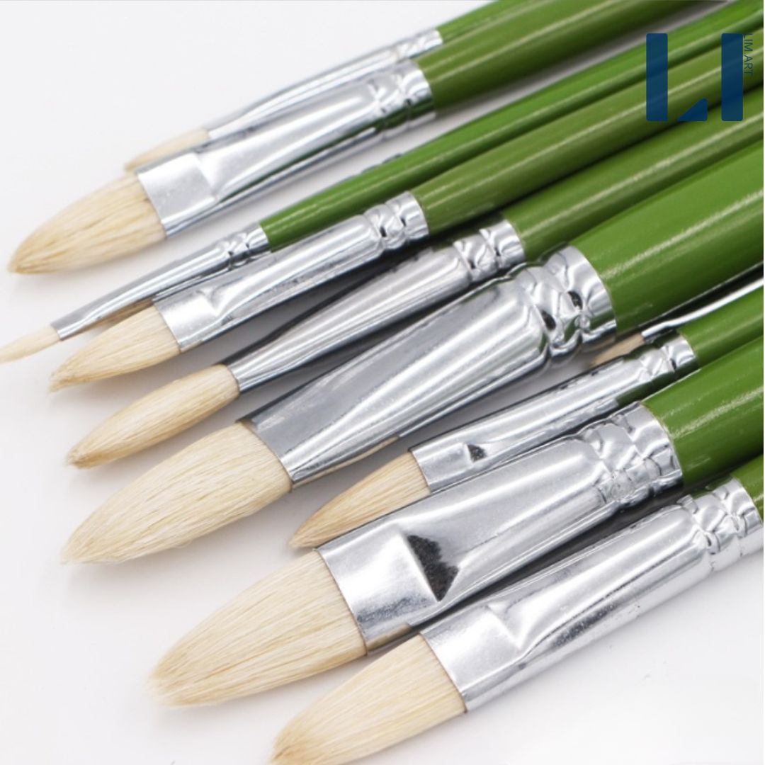 Cọ vẽ đầu oval lông lợn, cán gỗ xanh. Cọ filbert vẽ màu acrylic, sơn ...