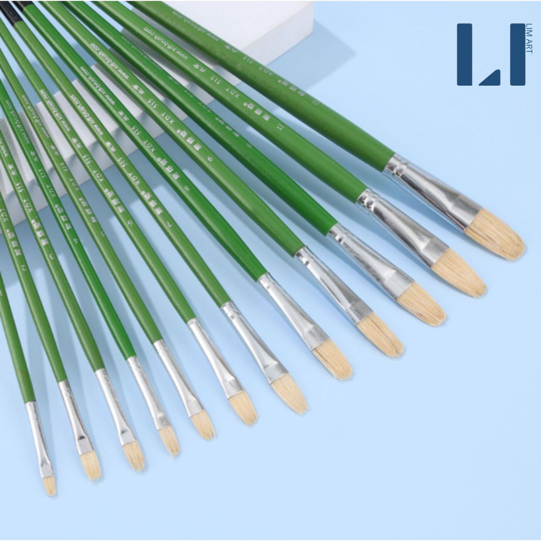 Cọ vẽ đầu oval lông lợn, cán gỗ xanh. Cọ filbert vẽ màu acrylic, sơn ...