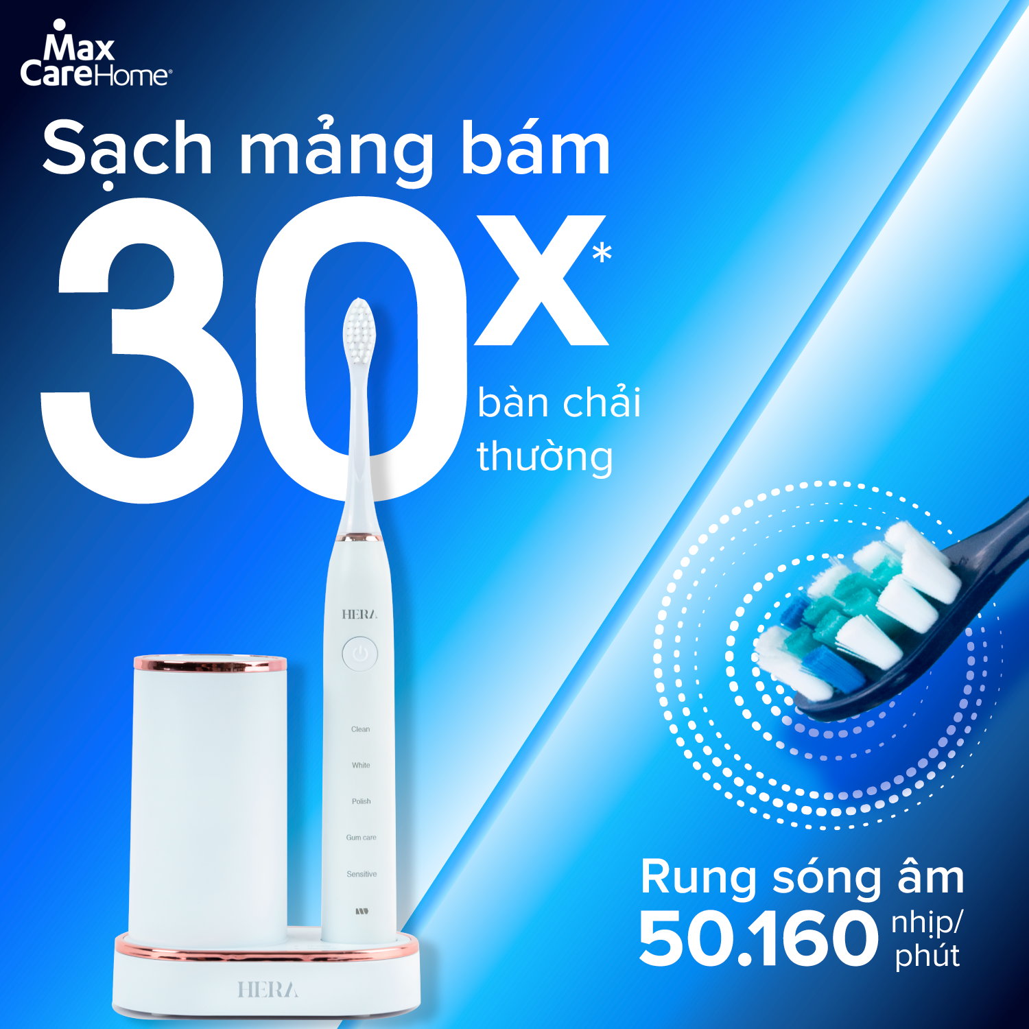 Mô tả Bàn Chải Điện DIỆT KHUẨN BẰNG TIA UV CAO CẤP Maxcare Hera Whitening Sấy Khô & Nhắc Chuyển Vùng Đánh Răng - 3