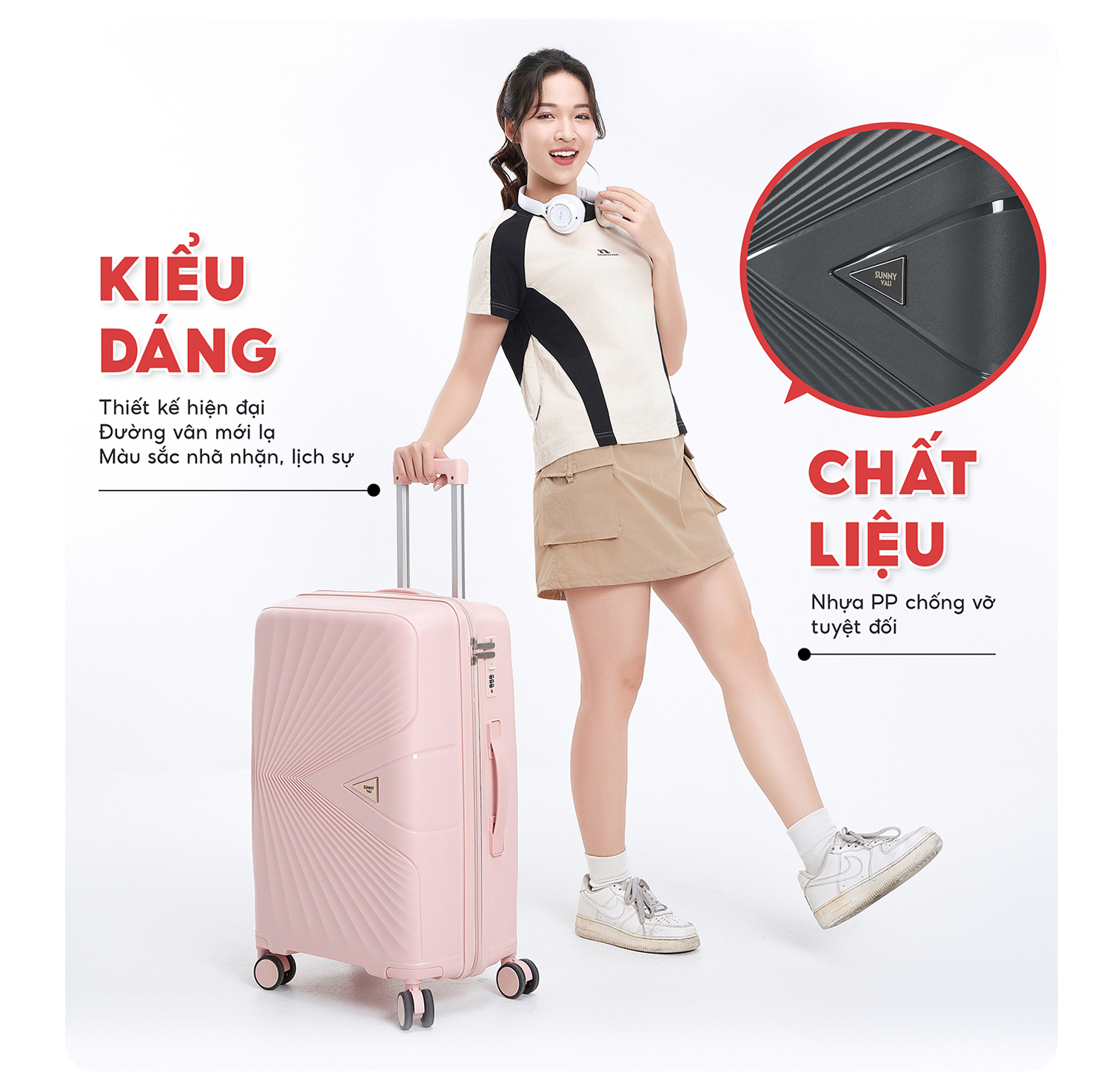 Mô tả Vali kéo du lịch SUNNY PICA nhựa PP chống vỡ tuyệt đối, vali size 28 24 20 inch xách tay, kí gửi - 3