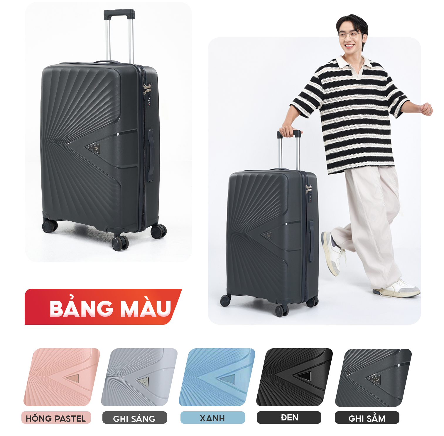 Mô tả Vali kéo du lịch SUNNY PICA nhựa PP chống vỡ tuyệt đối, vali size 28 24 20 inch xách tay, kí gửi - 4