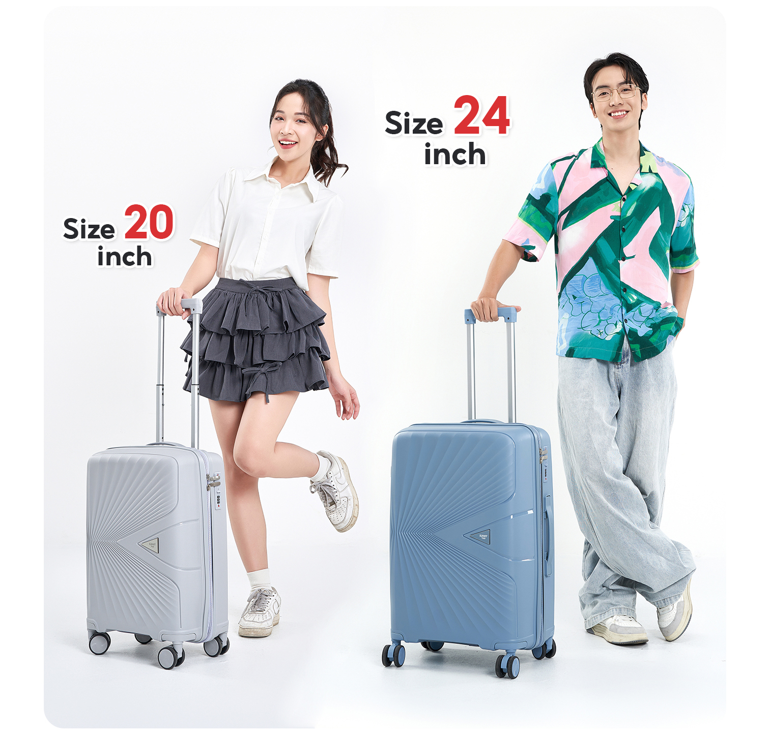 Mô tả Vali kéo du lịch SUNNY PICA nhựa PP chống vỡ tuyệt đối, vali size 28 24 20 inch xách tay, kí gửi - 5