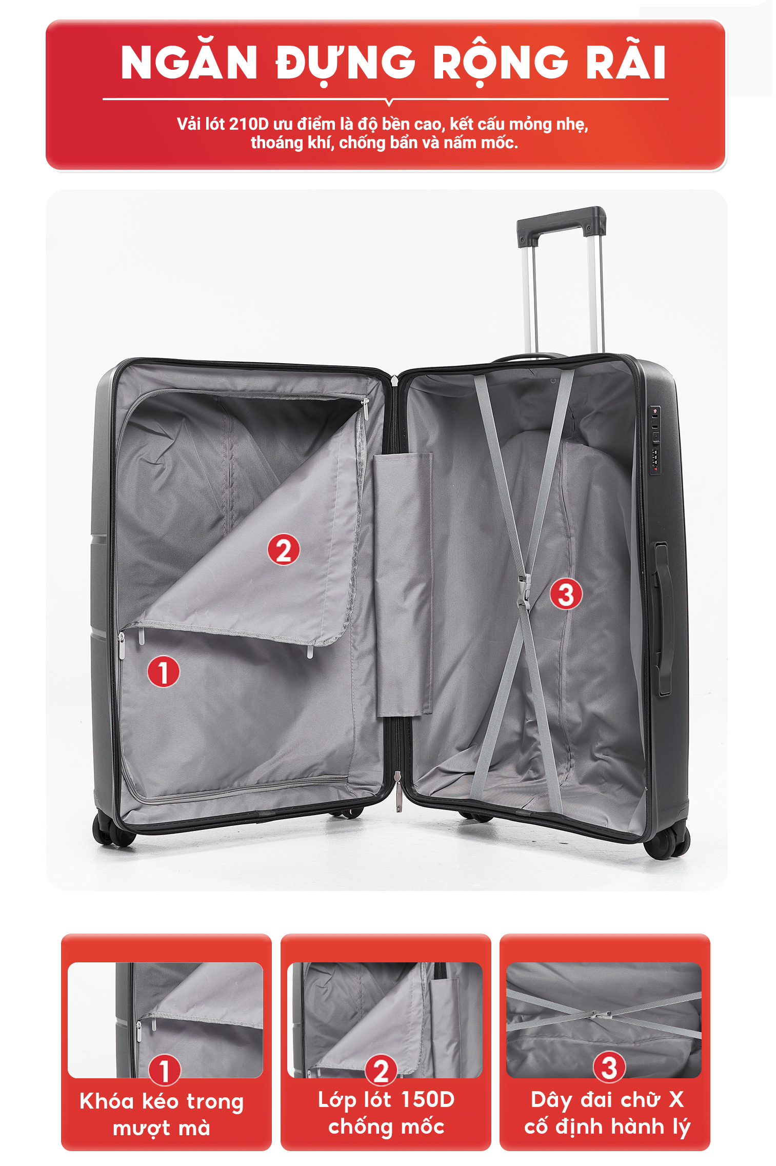 Mô tả Vali kéo du lịch SUNNY PICA nhựa PP chống vỡ tuyệt đối, vali size 28 24 20 inch xách tay, kí gửi - 12