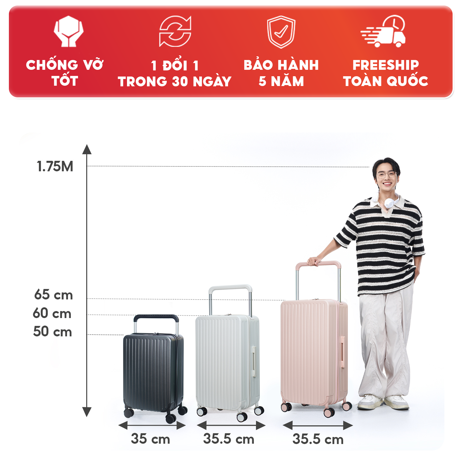 Mô tả Vali kéo du lịch SUNNY LUNA chính hãng size 20-24, xách tay-kí gửi hạn chế va đập - 2