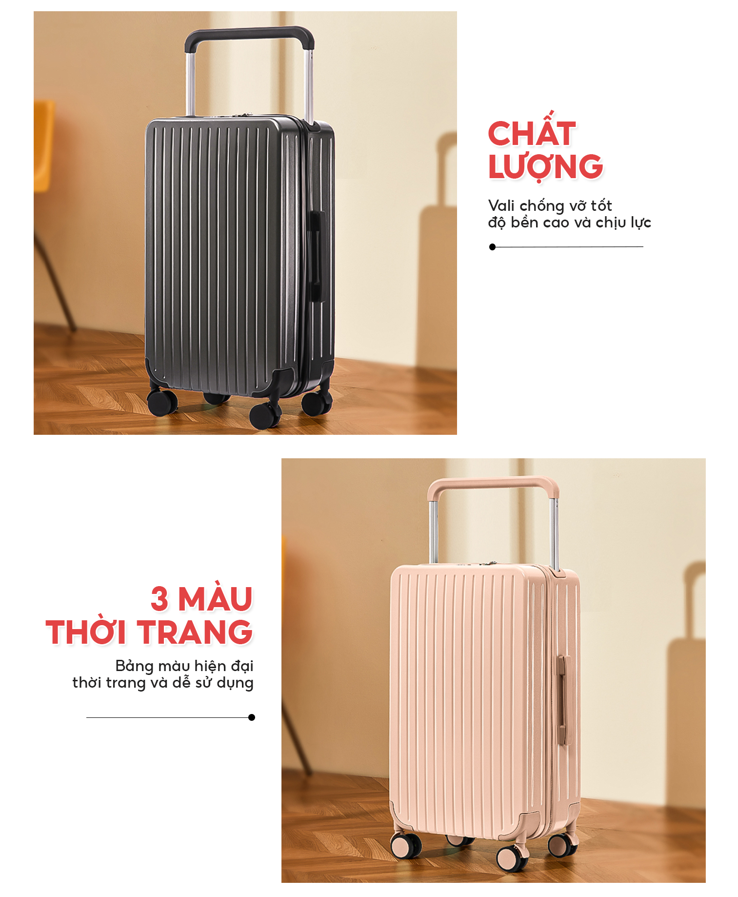 Mô tả Vali kéo du lịch SUNNY LUNA chính hãng size 20-24, xách tay-kí gửi hạn chế va đập - 4