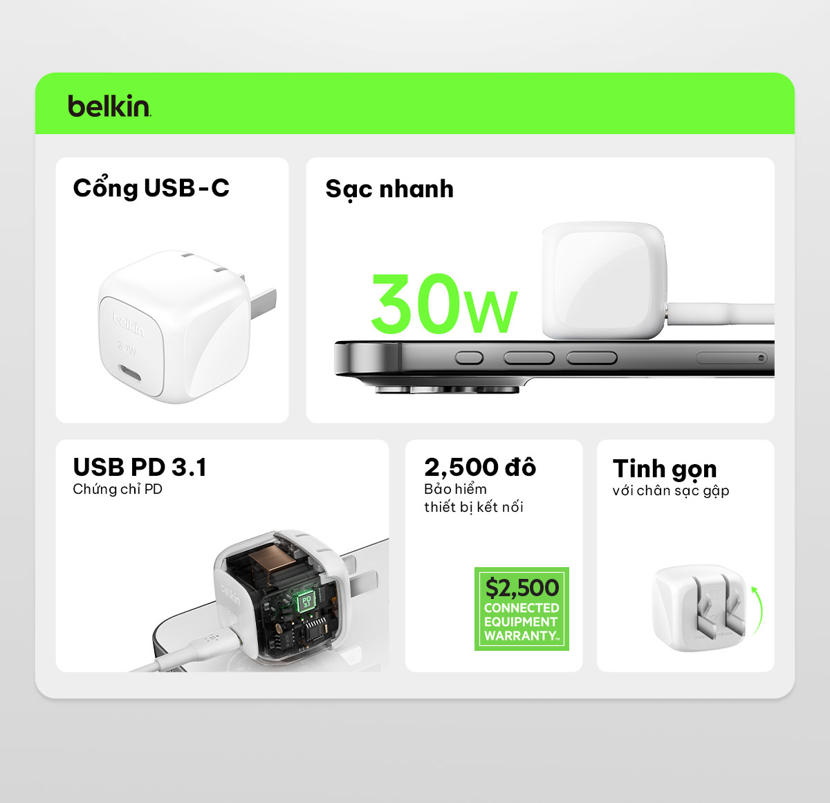 Mô tả Củ sạc nhanh 30W Belkin PD PPS Cubic Wall Charger | Sạc nhanh, Nhỏ Gọn, An toàn cao, Công nghệ mới - 2