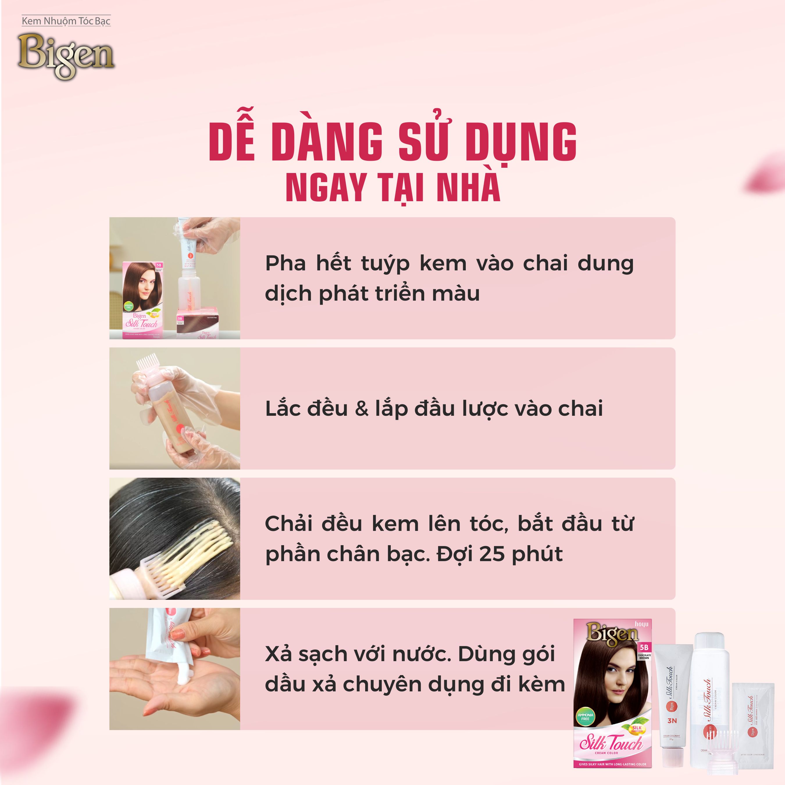 Mô tả Thuốc Nhuộm Tóc Phủ Bạc Dạng Kem Bigen Silk Touch - Thảo Dược Dưỡng Tóc Đa Dạng Màu Thời Trang Cho Tóc Dài và Dày 135ml - 1