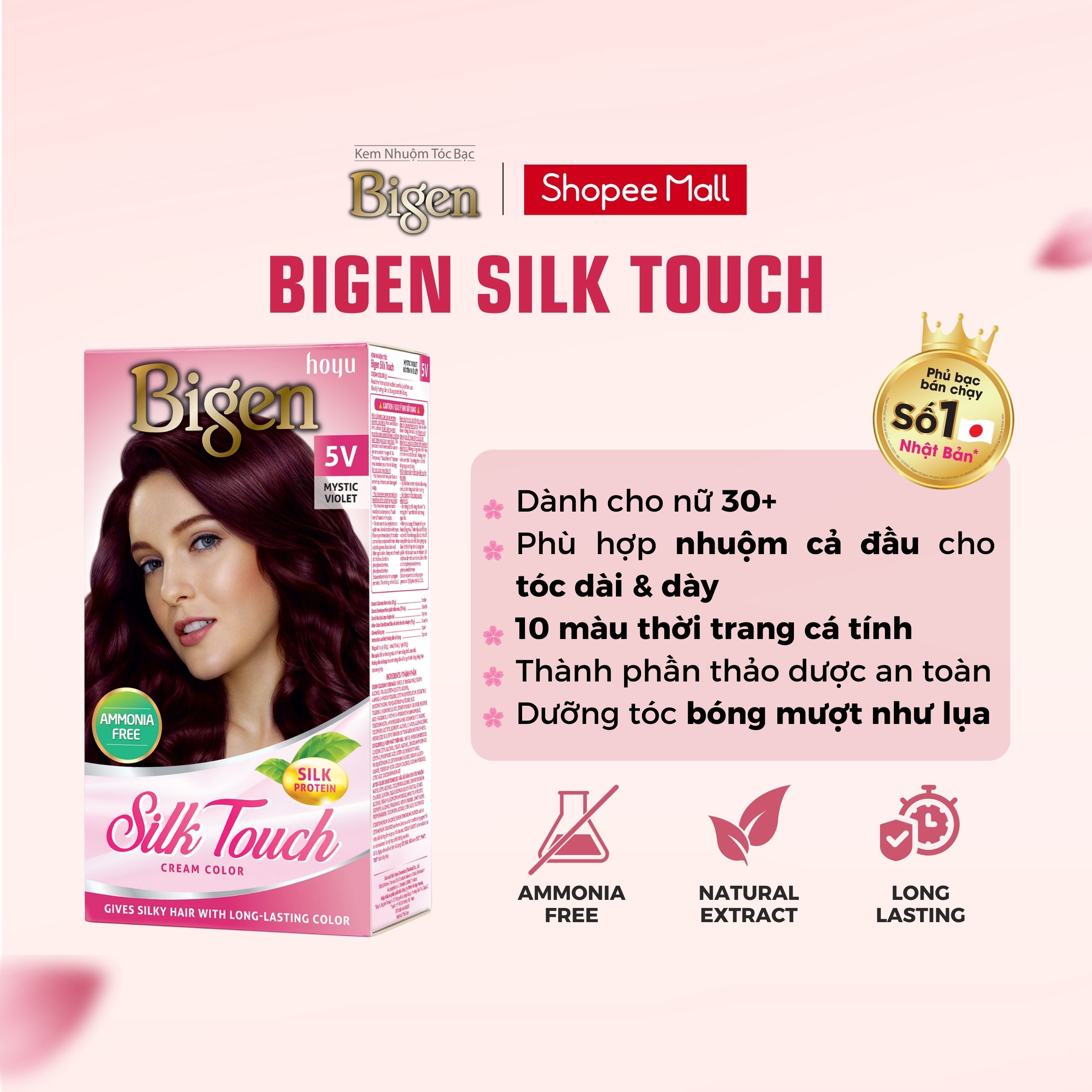 Mô tả Thuốc Nhuộm Tóc Phủ Bạc Dạng Kem Bigen Silk Touch - Thảo Dược Dưỡng Tóc Đa Dạng Màu Thời Trang Cho Tóc Dài và Dày 135ml - 2