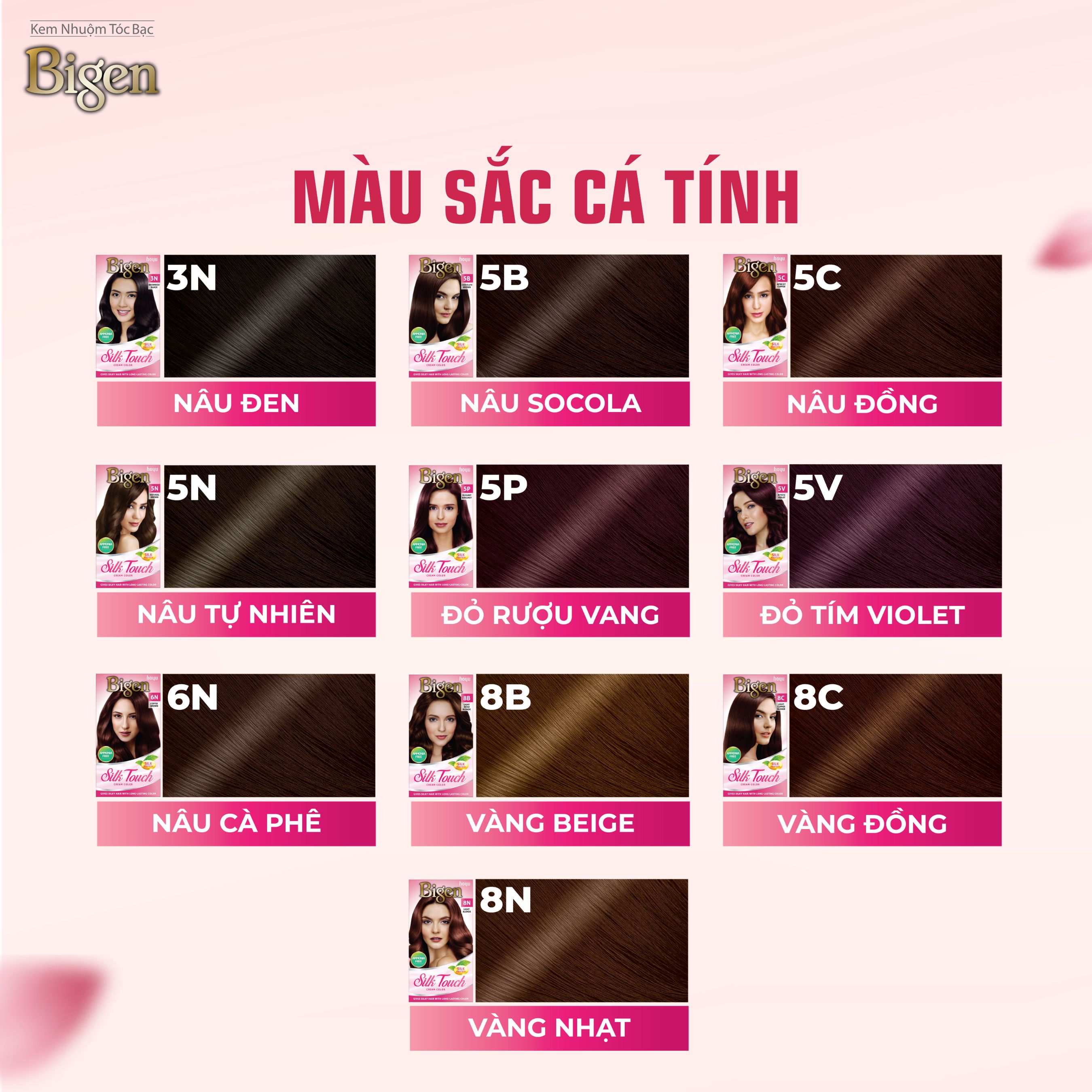Mô tả Thuốc Nhuộm Tóc Phủ Bạc Dạng Kem Bigen Silk Touch - Thảo Dược Dưỡng Tóc Đa Dạng Màu Thời Trang Cho Tóc Dài và Dày 135ml - 6