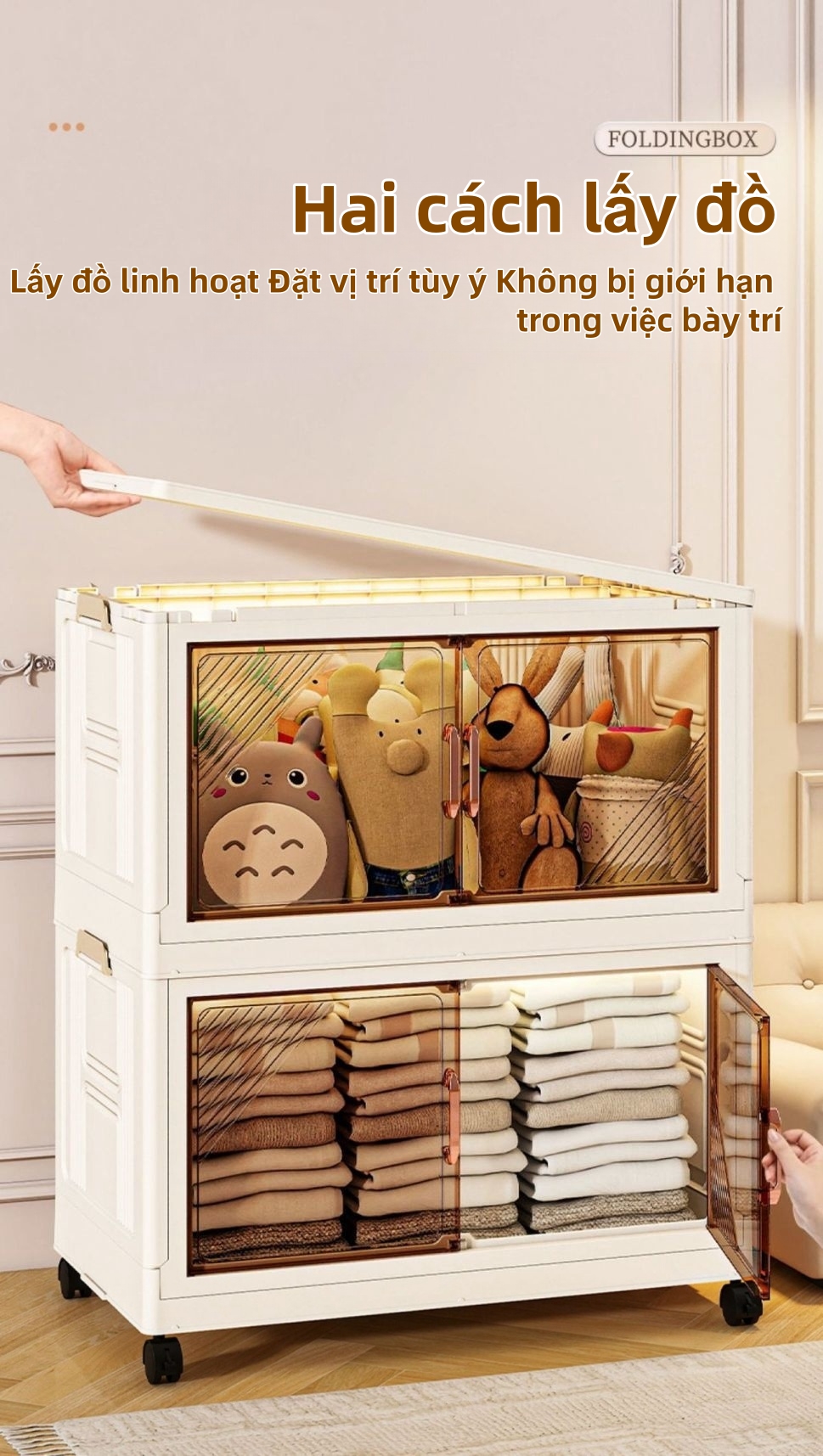 Mô tả Derorice Tủ nhựa gấp bằng trong suốt, có sẵn chiều rộng 70 và 80 cm,có bánh xe xoay 360 độcửa bằng nam châm - 2