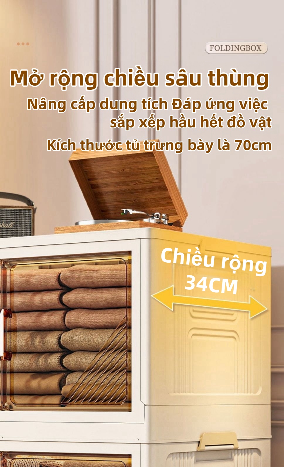 Mô tả Derorice Tủ nhựa gấp bằng trong suốt, có sẵn chiều rộng 70 và 80 cm,có bánh xe xoay 360 độcửa bằng nam châm - 4