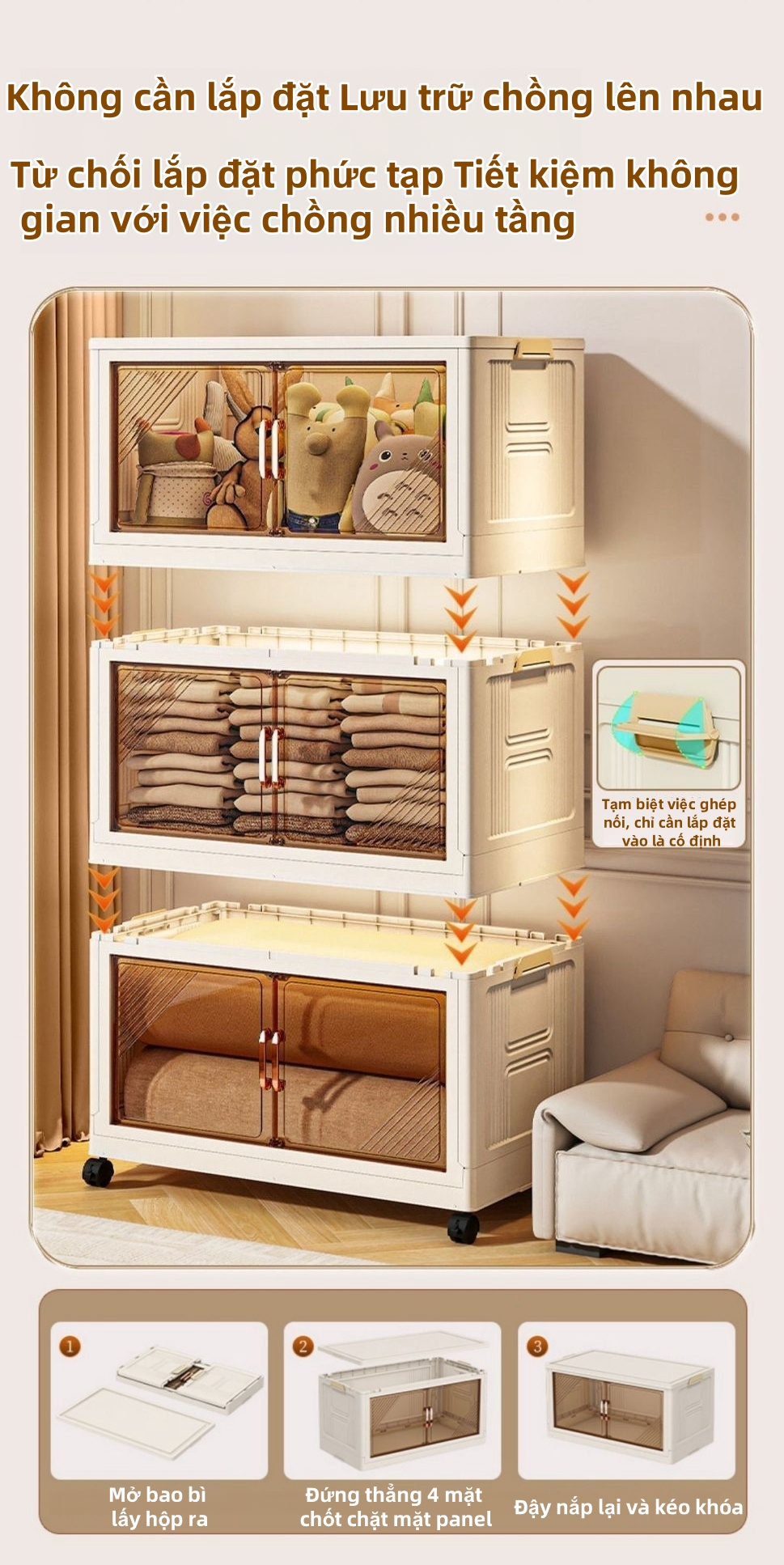 Mô tả Derorice Tủ nhựa gấp bằng trong suốt, có sẵn chiều rộng 70 và 80 cm,có bánh xe xoay 360 độcửa bằng nam châm - 7