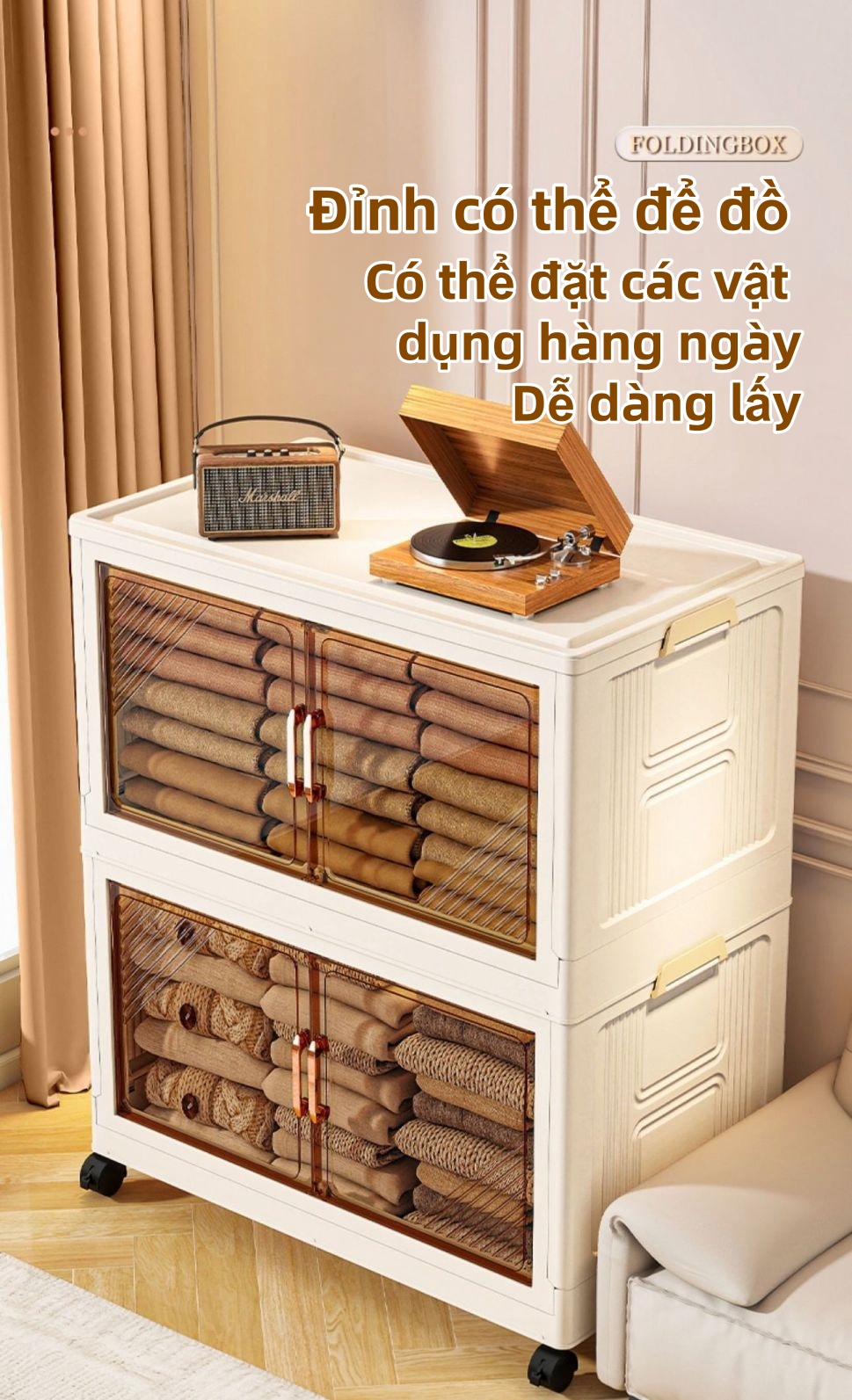 Mô tả Derorice Tủ nhựa gấp bằng trong suốt, có sẵn chiều rộng 70 và 80 cm,có bánh xe xoay 360 độcửa bằng nam châm - 8