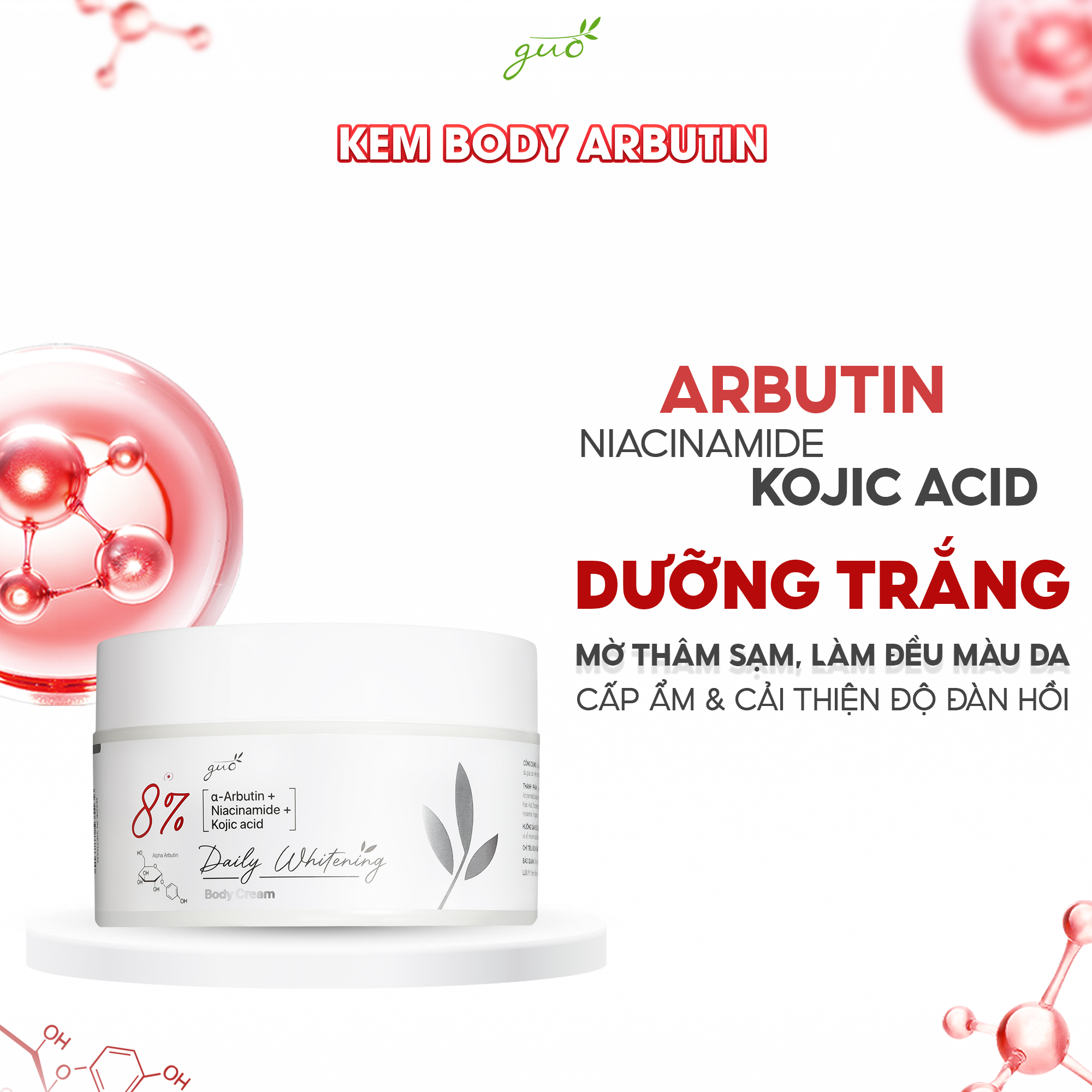 Mô tả Kem Body Trắng Da Alpha Arbutin 2% Niacinamide 5% Kojic aicd 1% - Công thức chuẩn khoa học GUO - 1