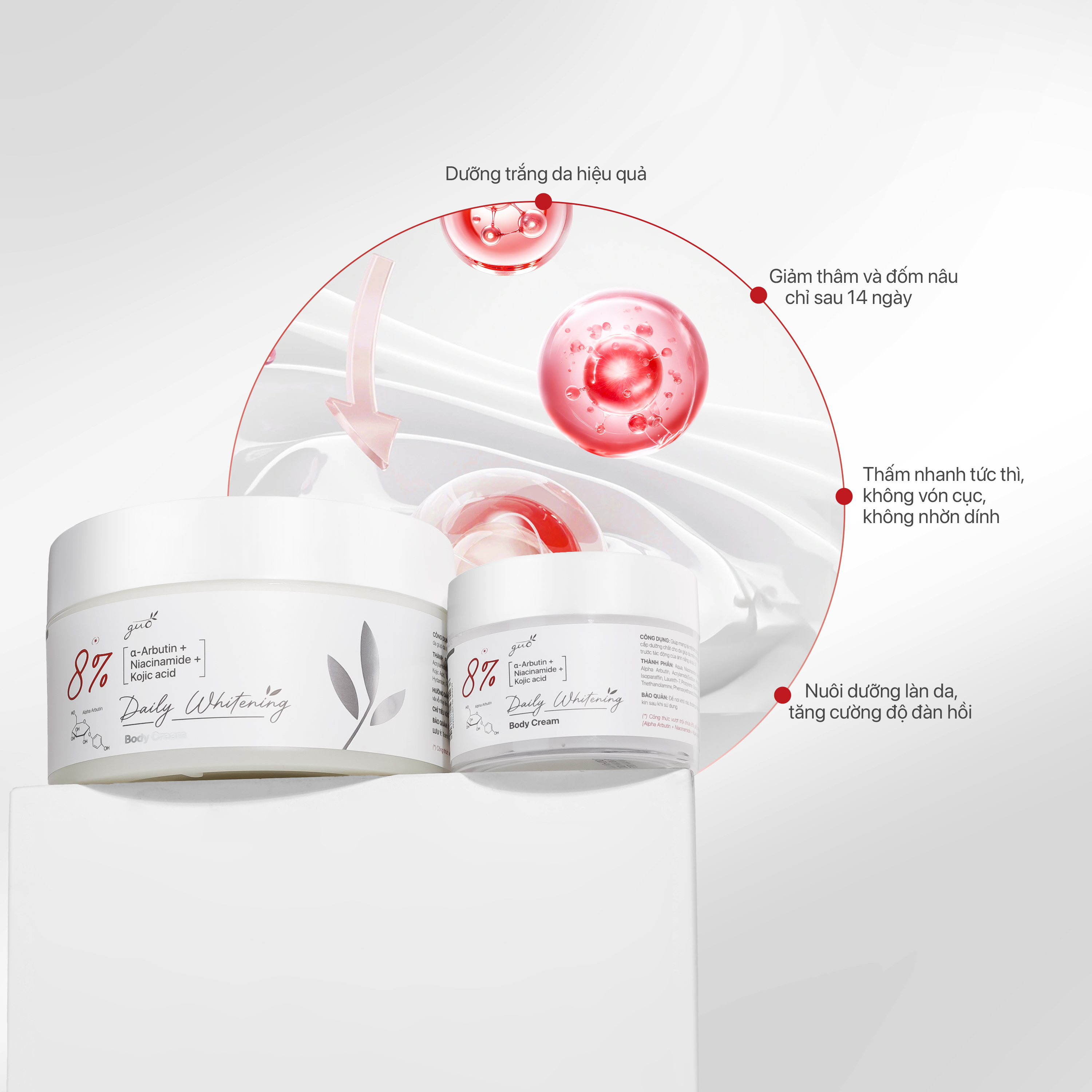 Mô tả Kem Body Trắng Da Alpha Arbutin 2% Niacinamide 5% Kojic aicd 1% - Công thức chuẩn khoa học GUO - 2