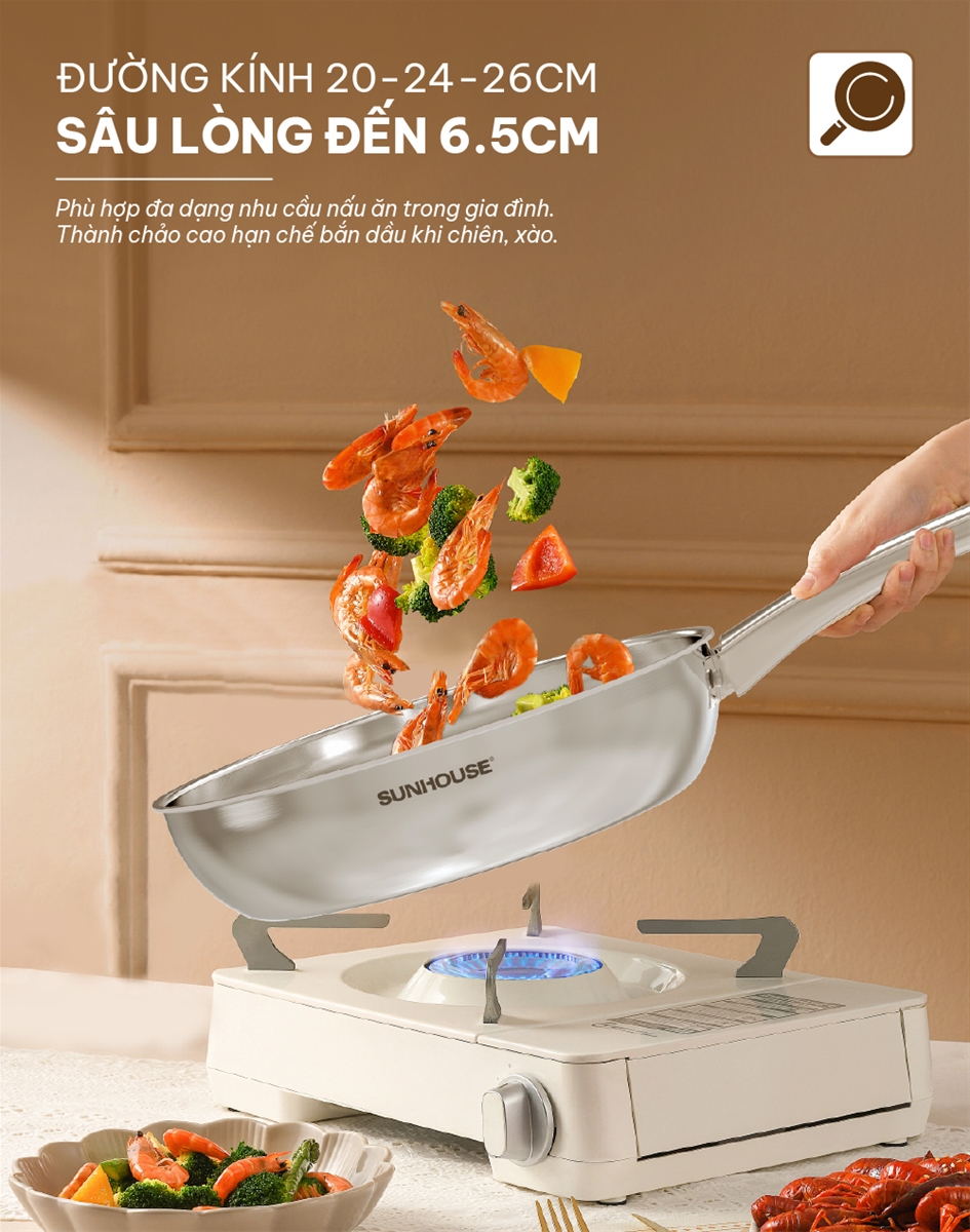 Mô tả Chảo Inox không chống dính liền khối Sunhouse Healthy INxxM7E an toàn cho sức khoẻ - 7