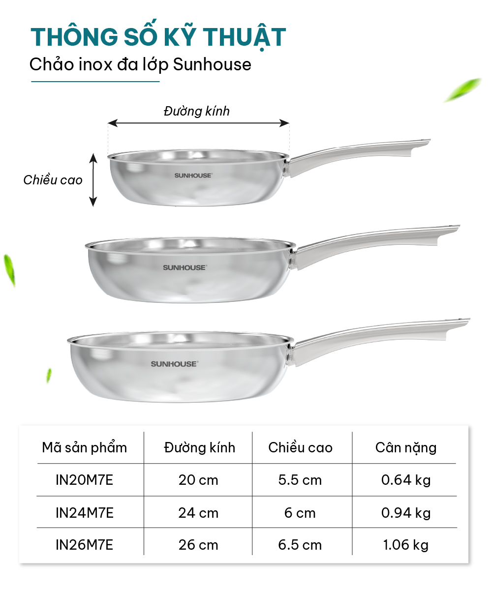 Mô tả Chảo Inox không chống dính liền khối Sunhouse Healthy INxxM7E an toàn cho sức khoẻ - 3