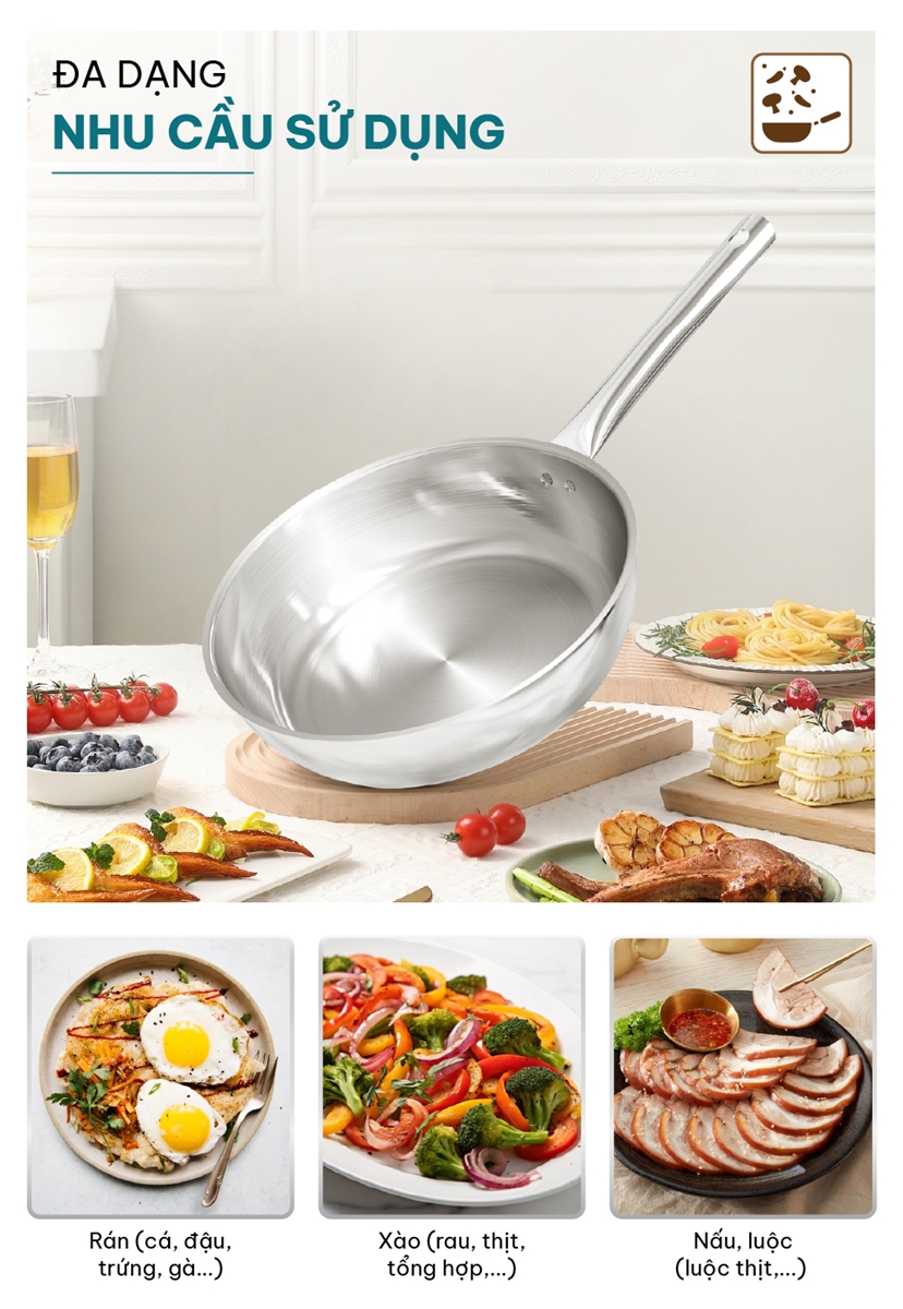 Mô tả Chảo Inox không chống dính liền khối Sunhouse Healthy INxxM7E an toàn cho sức khoẻ - 5