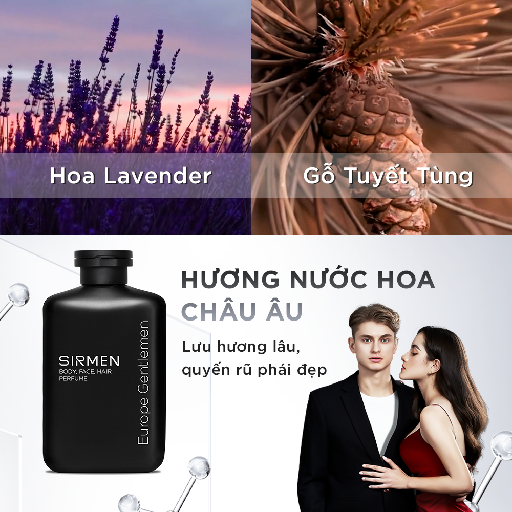 Mô tả COMBO MILAN EUROPE gồm 02 CHAI Sữa tắm gội nam 4 in 1 hương nước hoa châu Âu SIRMEN Europe Gentlemen cao cấp 350g - 5