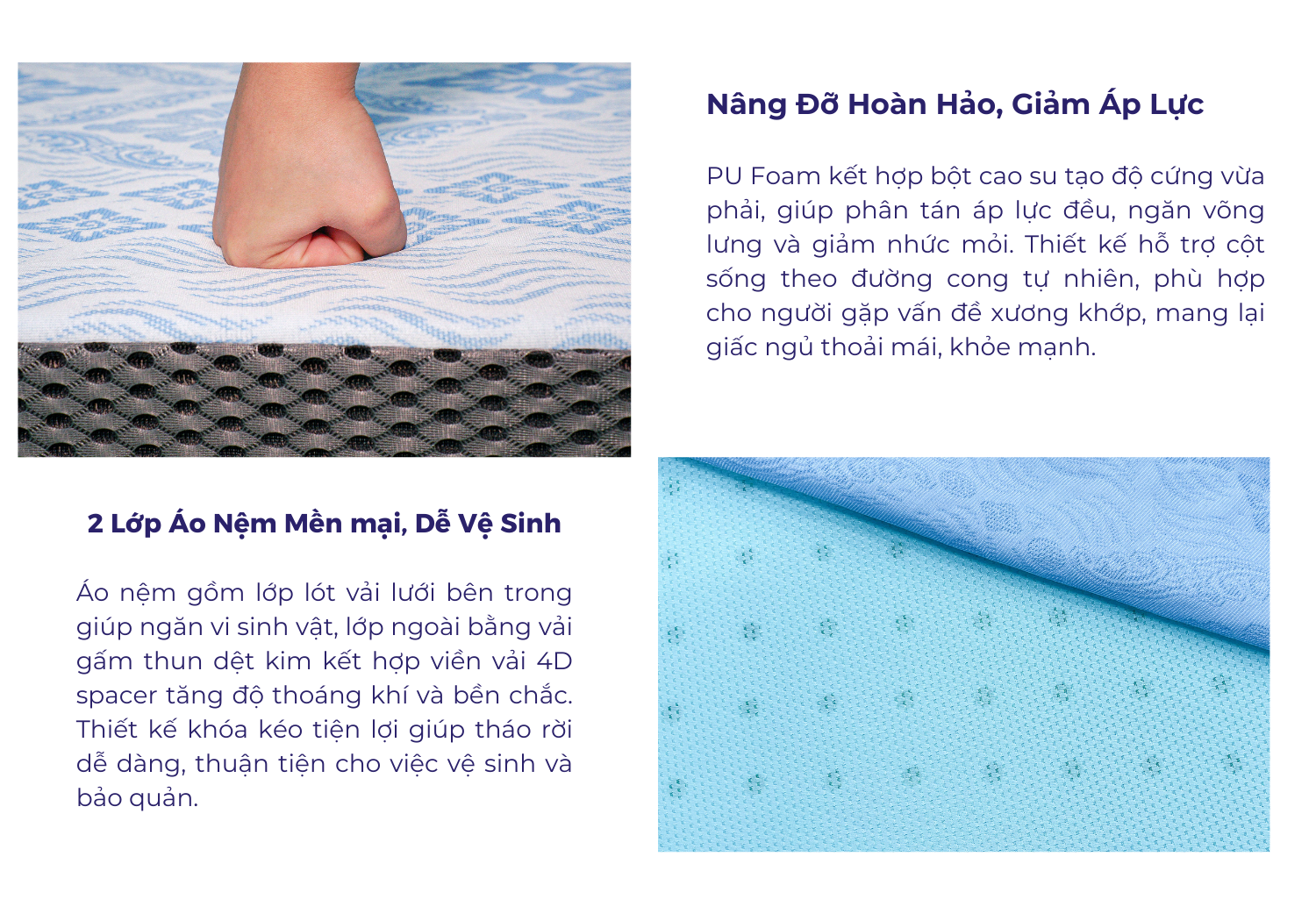 Công nghệ ép foam và lỗ thoáng khí Nệm Aroma Luxury