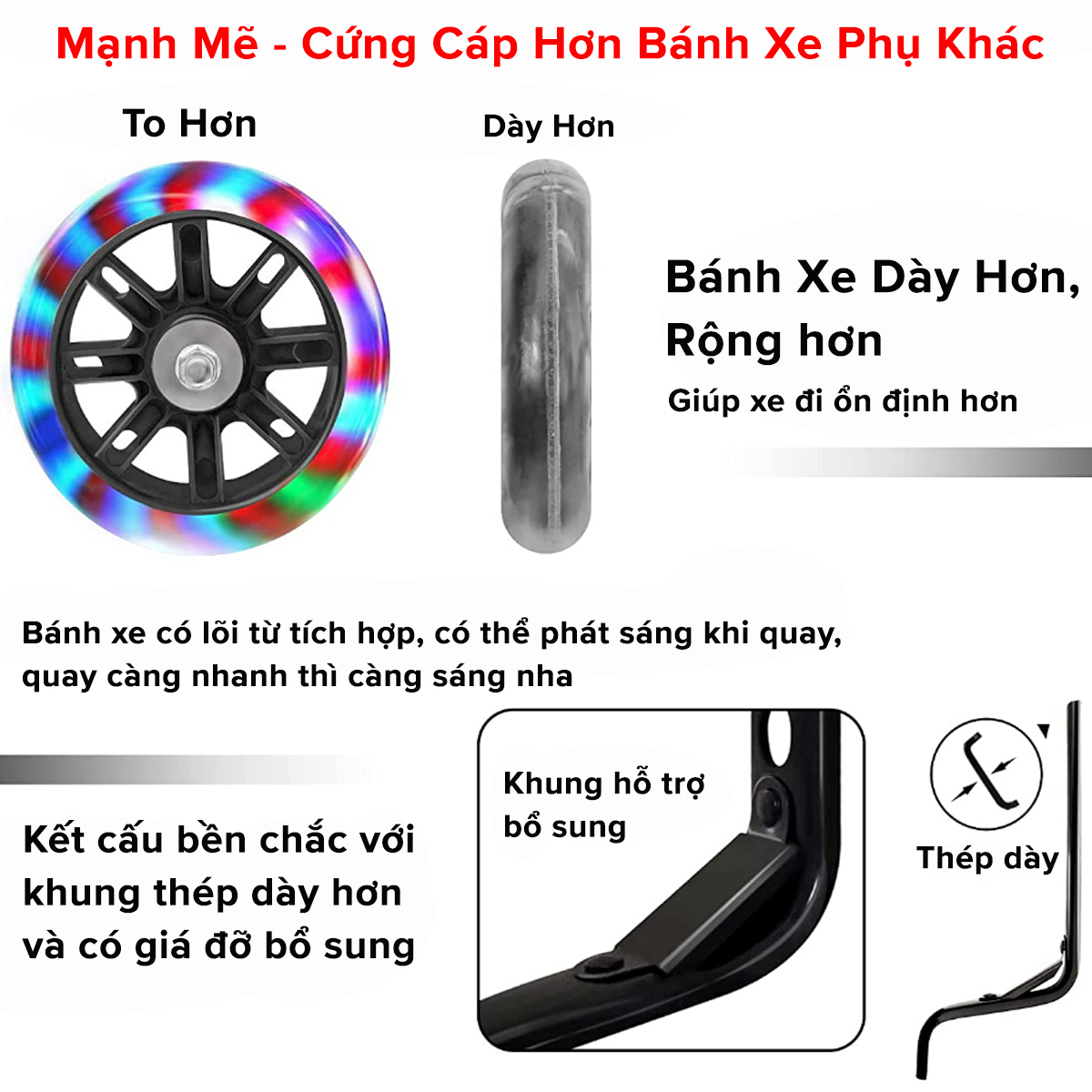 Mô tả Bánh Phụ Xe Đạp Trẻ Em Chính Hãng Amalife Phát Sáng Đủ Cỡ 12-14-16-18-20inch Chọn Màu Chắc Chắn - 4
