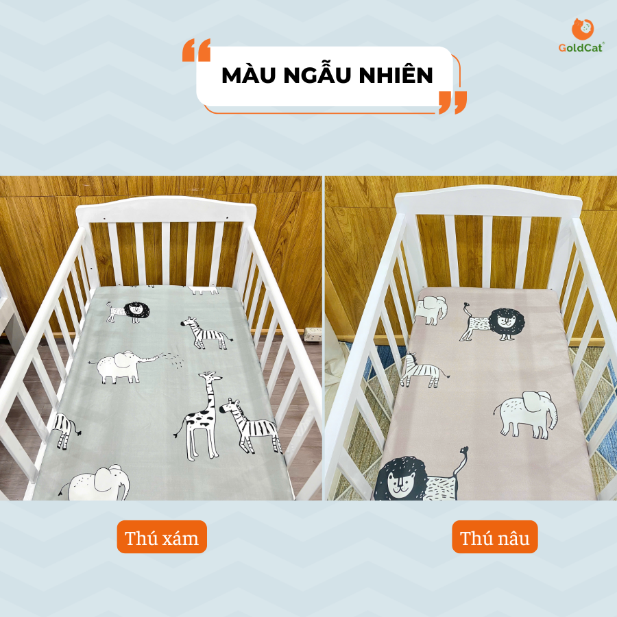 Mô tả Ga Chống Thấm GOLDCAT Mặt Vải Cotton Thấm Hút, Ngăn Ngừa Đệm Ẩm Mốc, Hoạ Tiết Thú Rừng Đáng Yêu - 2