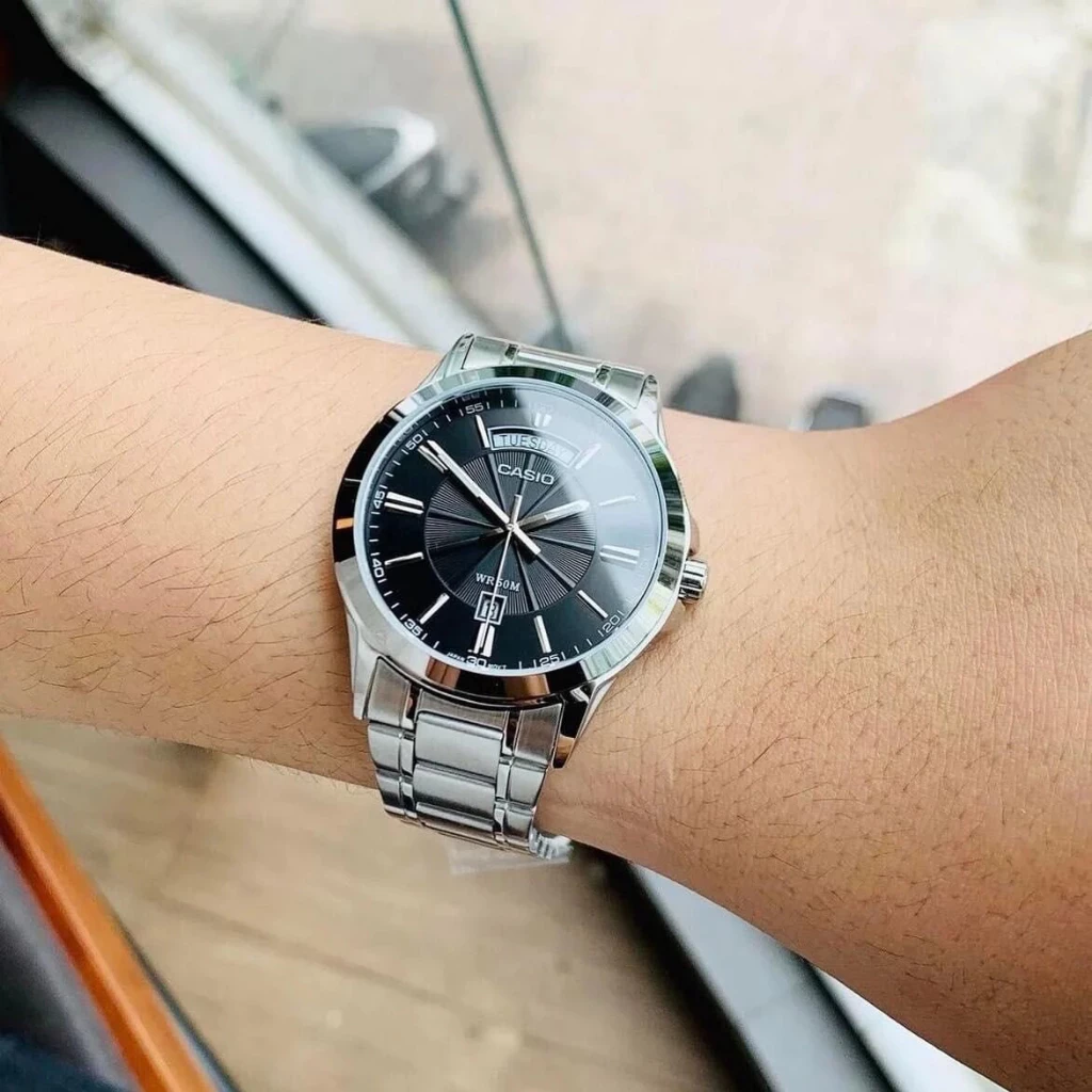 Mô tả Đồng Hồ Casio Nam MTP-1381D-1AVDF Mặt Đen Dây Kim Loại Chính Hãng - 1