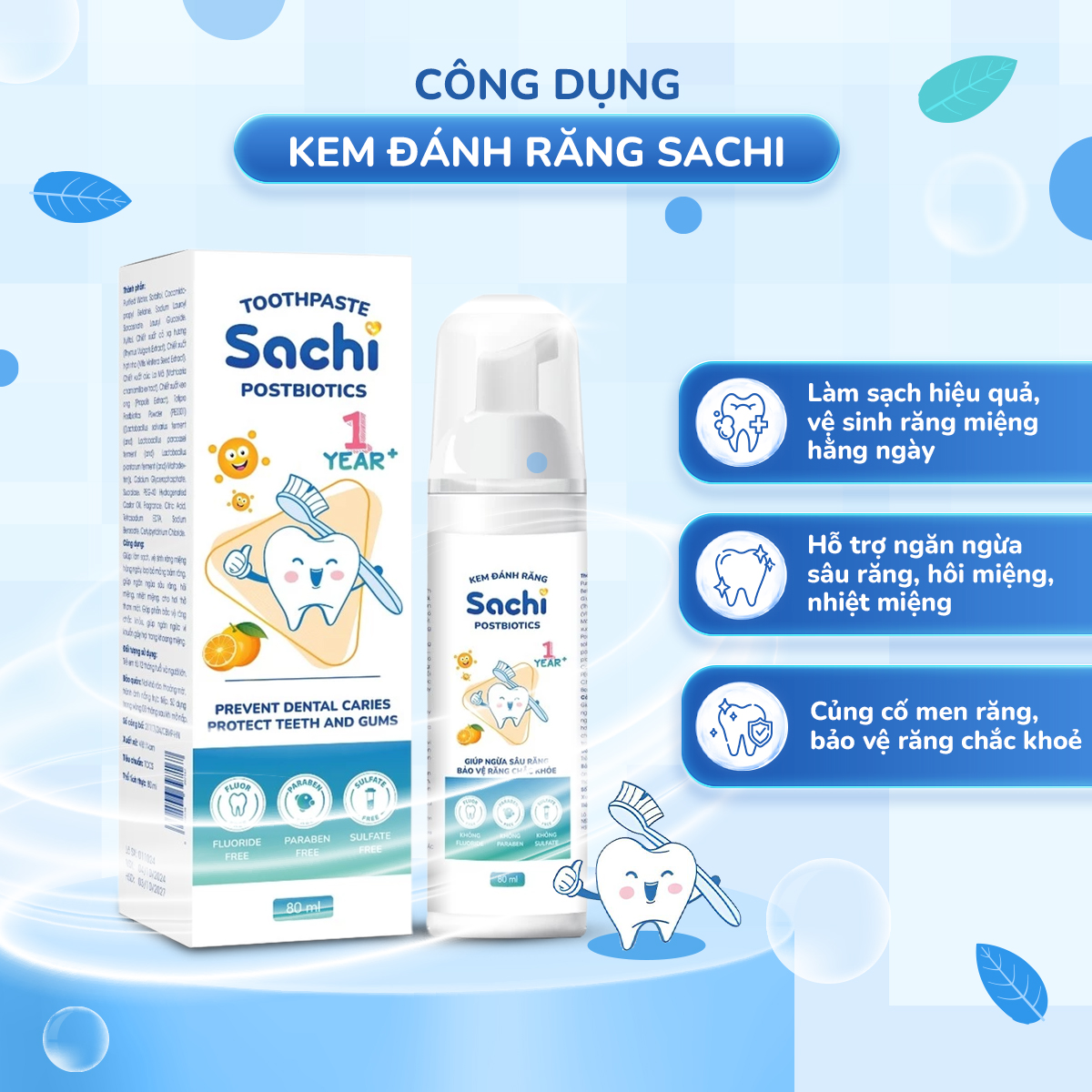 Mô tả Kem Đánh Răng Sachi Postbiotics Dạng Bọt Giúp Làm Sạch, Ngừa Sâu Răng 80ml An Toàn Cho Bé - 2