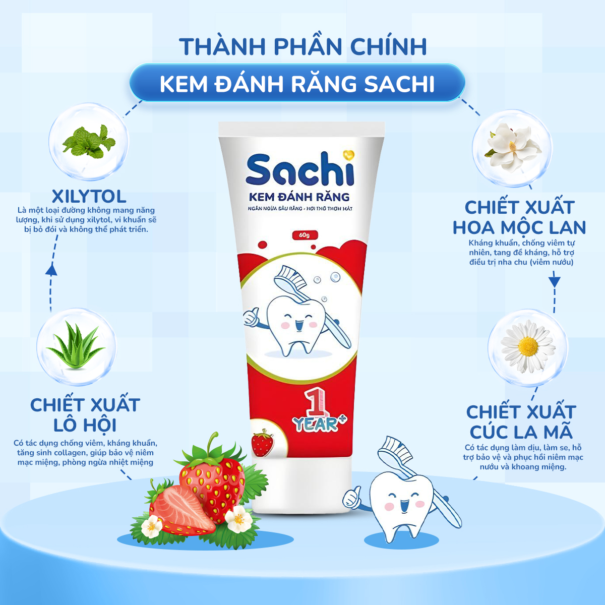 Mô tả Kem Đánh Răng Sachi Dạng Tuýp Giúp Làm Sạch, Khử Mùi Hôi Miệng, An Toàn Cho Bé - Tuýp 60g - 2