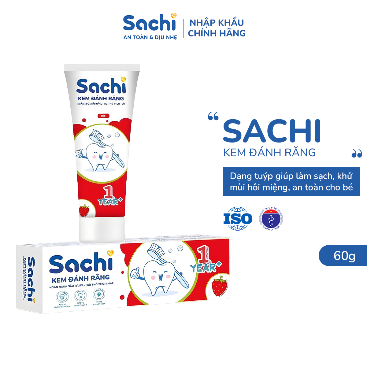 Mô tả Kem Đánh Răng Sachi Dạng Tuýp Giúp Làm Sạch, Khử Mùi Hôi Miệng, An Toàn Cho Bé - Tuýp 60g - 1