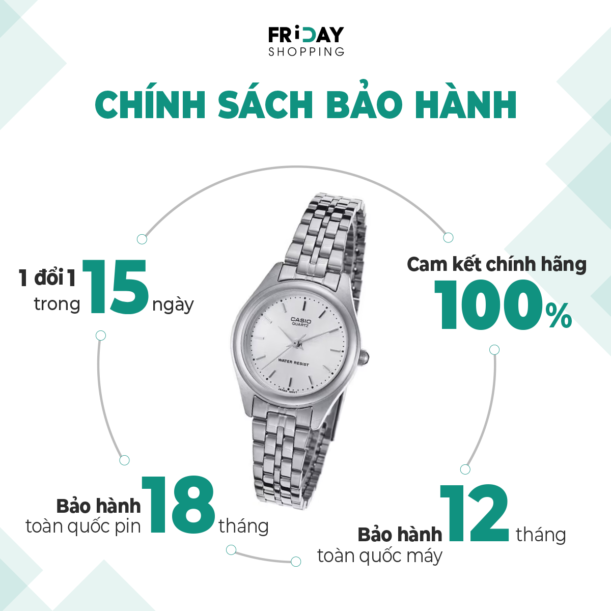 Mô tả Đồng Hồ Casio Nữ LTP-1129A-7ARDF Mặt Tròn Màu Trằng Dây Kim Loại Chính Hãng - 3