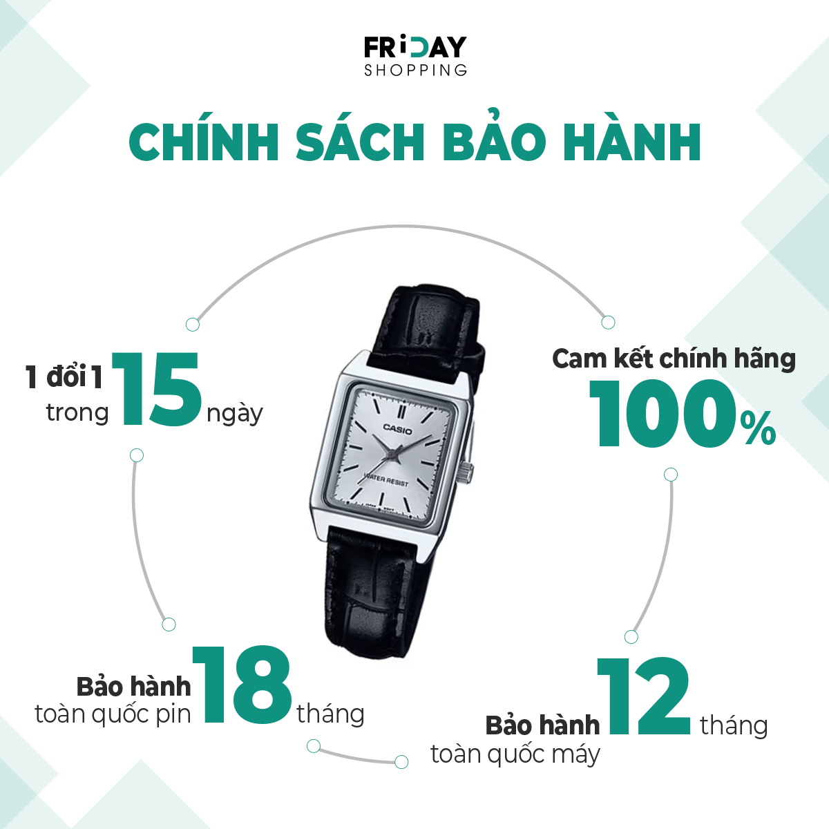 Mô tả Đồng Hồ Casio Nữ LTP-V007L-7E1UDF Mặt Vuông Dây Da Chính Hãng - 4