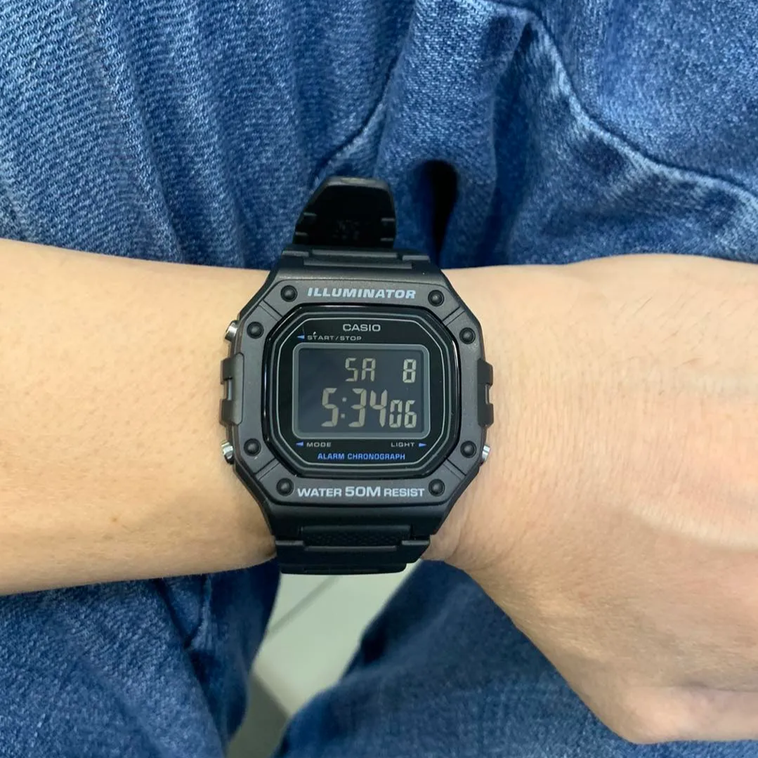 Mô tả Đồng Hồ Casio Nam Điện Tử W-218H-1BVDF Mặt Vuông Dây Cao Su Chính Hãng - 1