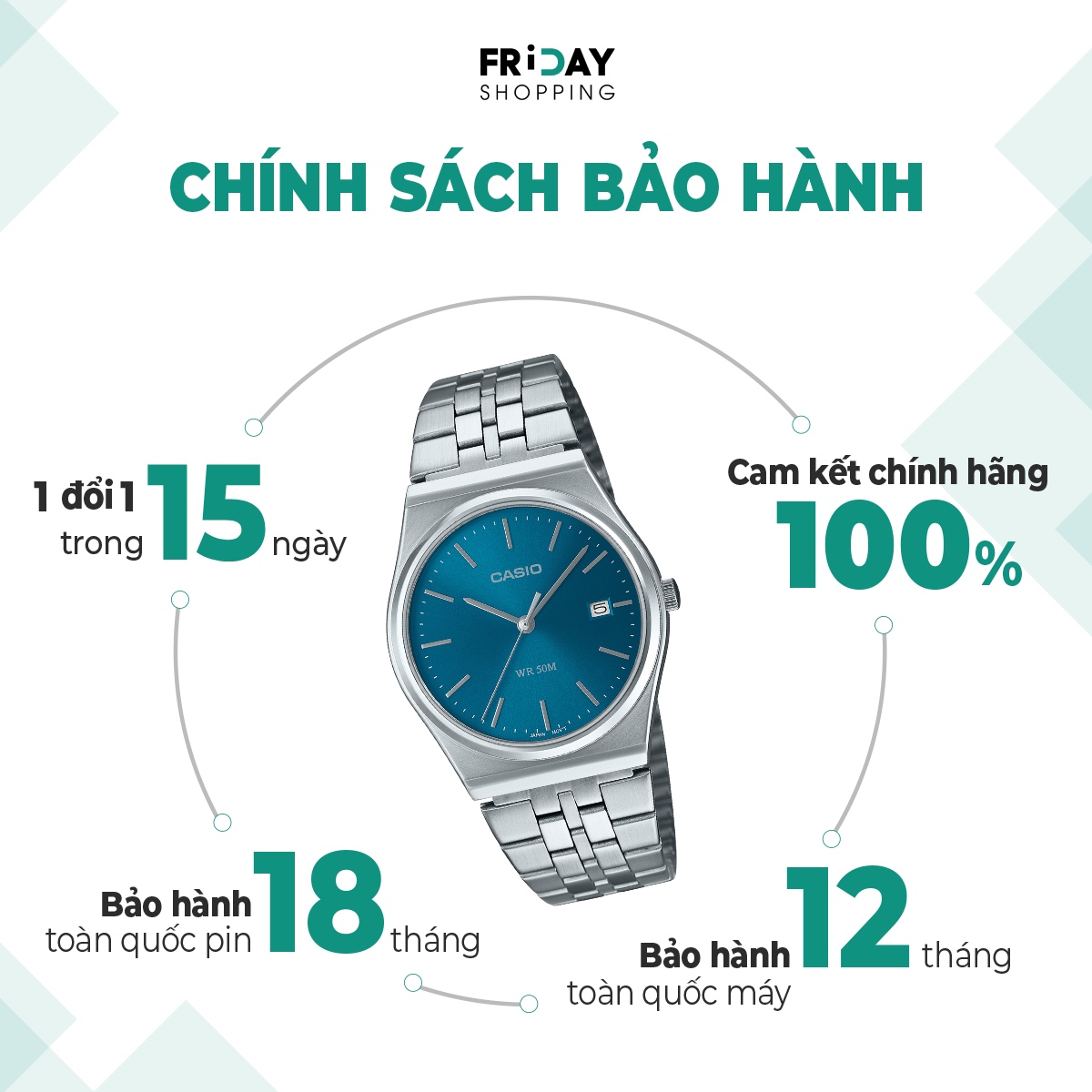 Mô tả Đồng Hồ Nam Casio MTP-B145D-2A2VDF Mặt Xanh Dây Kim Loại Chính Hãng - 3