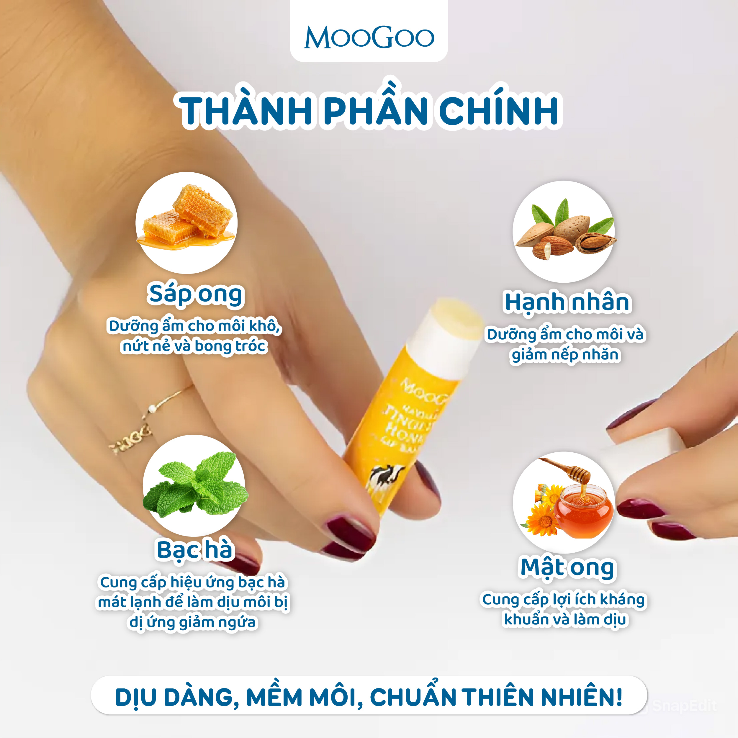 Mô tả Son dưỡng thuần chay làm mềm và dưỡng ẩm môi MooGoo Úc cho trẻ em, da nhạy cảm - 1
