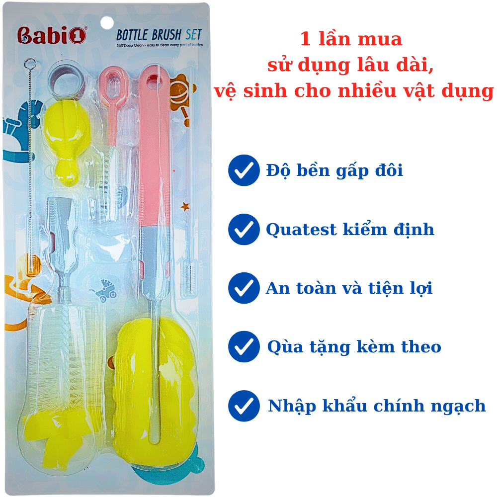 Babi1 Bộ Cọ Rửa Bình Sữa Đa Năng Mút Xốp Cước 6 Chi Tiết Vệ Sinh Đa ...