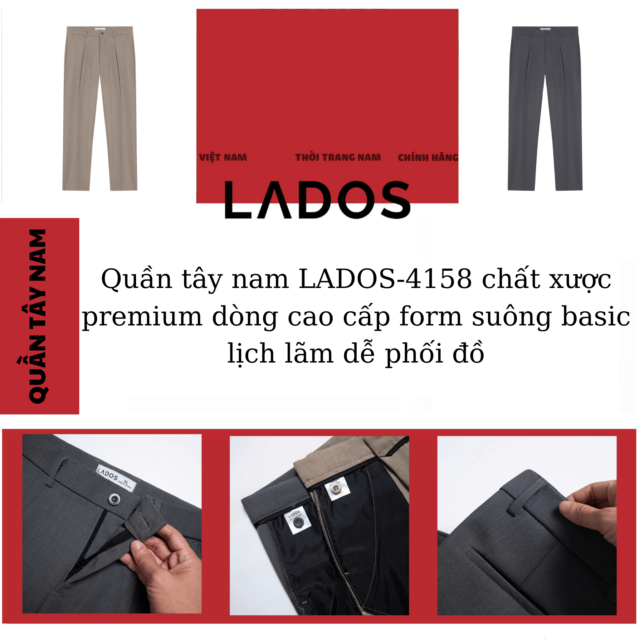 Mô tả Quần tây nam LADOS-4158 chất xược Mỹ cao cấp dòng Premium form suông basic lịch lãm dễ phối đồ - 1