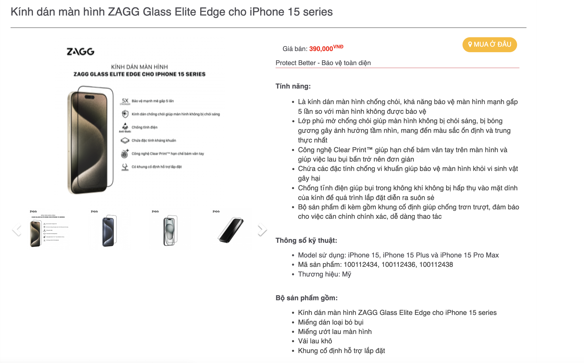 Mô tả Kính cường lực ZAGG các loại: trong, nhám, chống nhìn trộm, bảo vệ mắt, XTR - 5