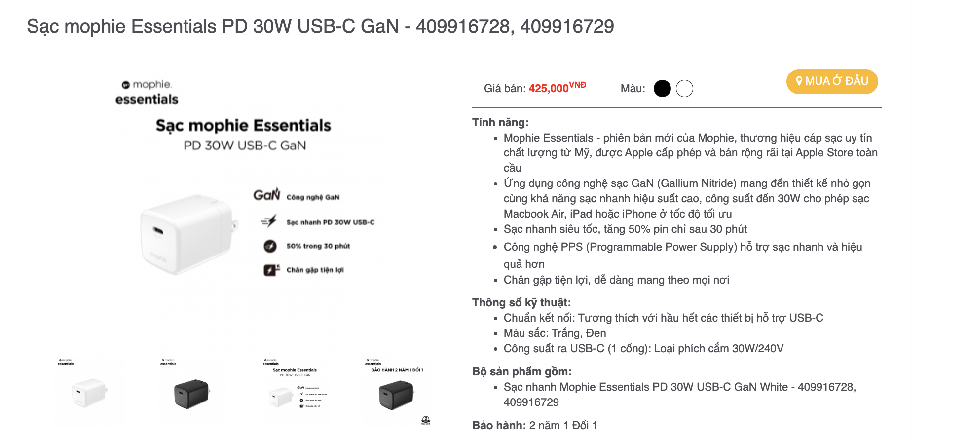 Mô tả Sạc nhanh mophie PD 18W/20W/30W/35W/40W- USB-C dành cho ip/tablet táo - 2