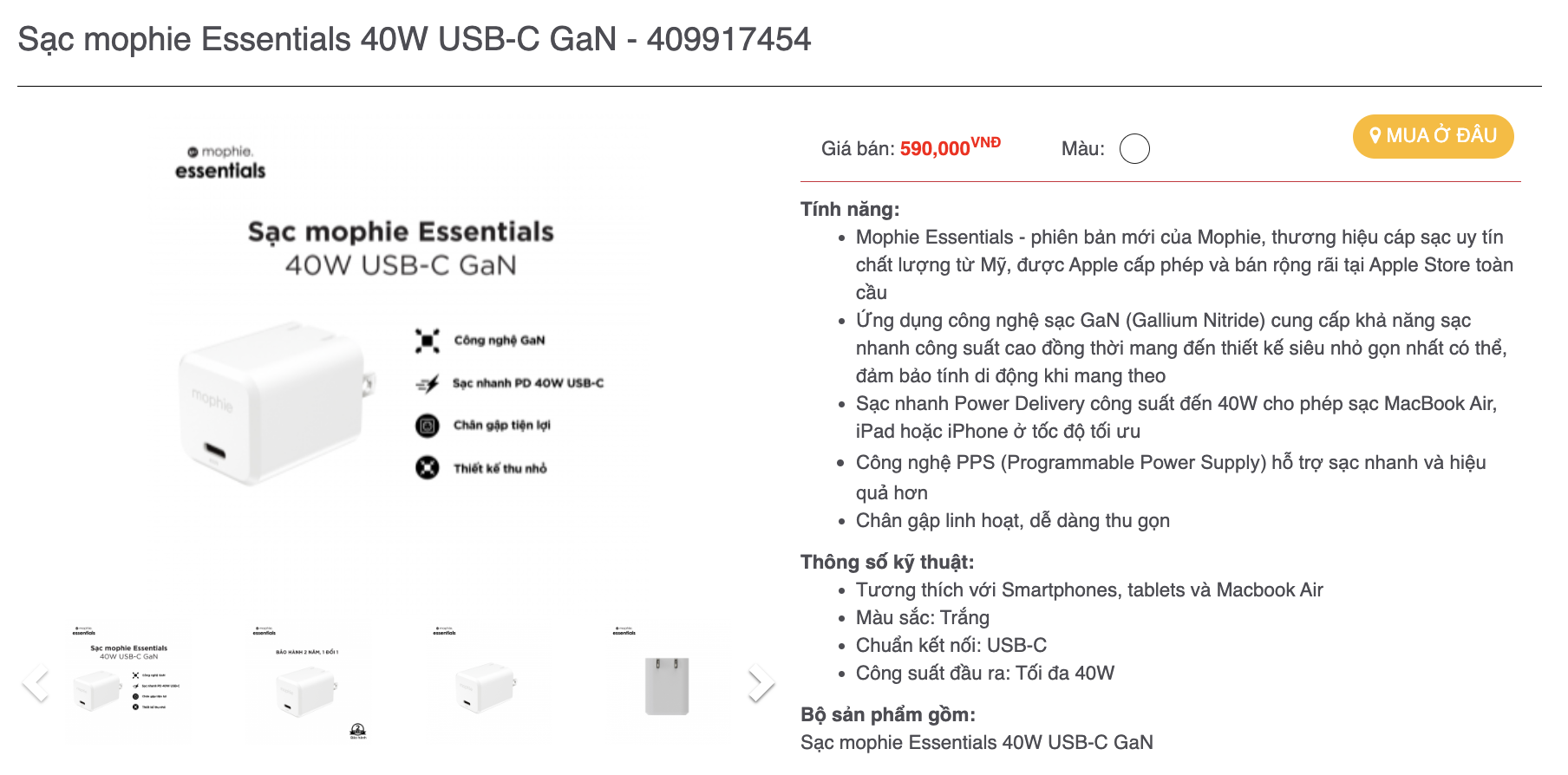 Mô tả Sạc nhanh mophie PD 18W/20W/30W/35W/40W- USB-C dành cho ip/tablet táo - 3